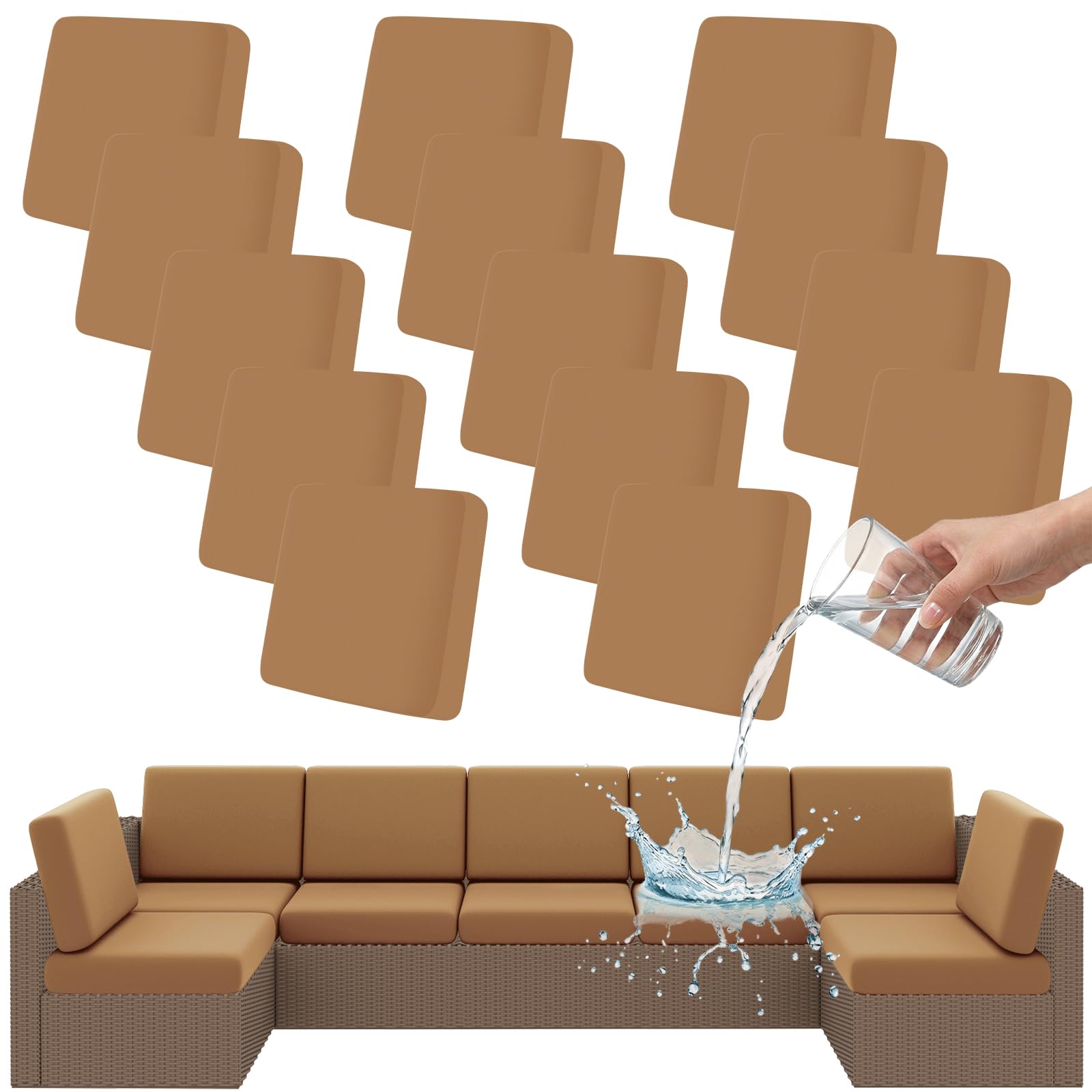Smiry Waterproof Patio Cushion Covers, Stretch Outdoor Couch Slipcovers Replacement Washable Furniture Protector Sofa Chair Seat Cover for Dogs and Pets (8 Pcs, Orange)