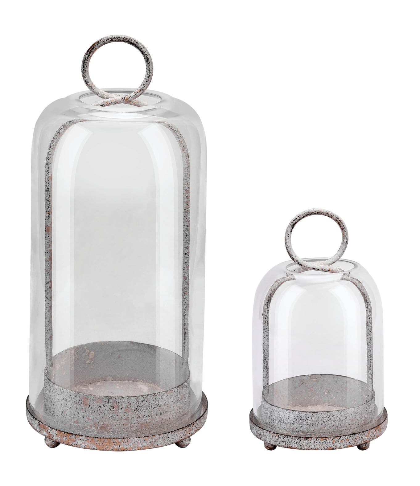 5" & 4" Wide Versatile Metal Candle Holder with Handmade Sturdy Glass Dome in Brass for Pillar Candle & Plants, 5.1" xH11.8 4" xH7.5, Industrial, Farmhouse, Shabby Chic. (2, Brass, Large & Small)