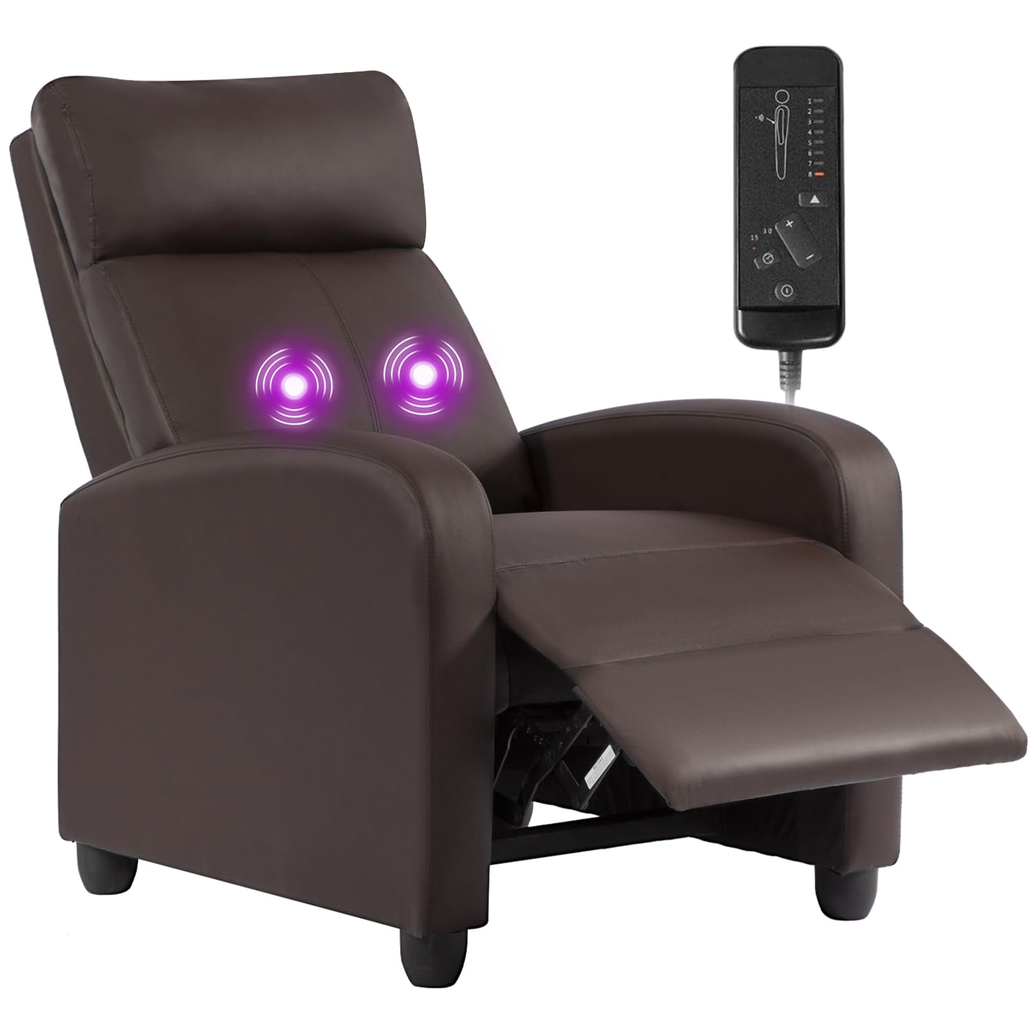 BestMassage | Recliner Chair | with 2 Point Massage Function | Leather Dark Brown | with Lumbar Support, Adjustable Push Back, Footrest & Padded Seat | Easy Assembly | for Living Room, Home Theatre