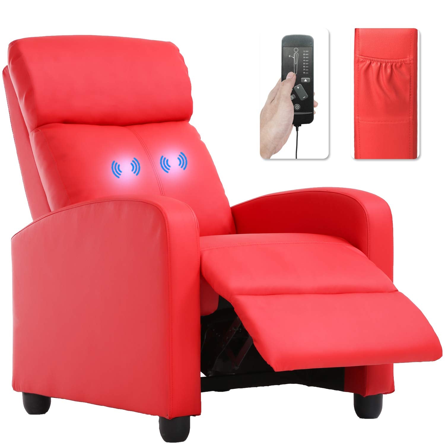 BestMassage | Recliner Chair | with 2 Point Massage Function | Leather Dark Brown | with Lumbar Support, Adjustable Push Back, Footrest & Padded Seat | Easy Assembly | for Living Room, Home Theatre