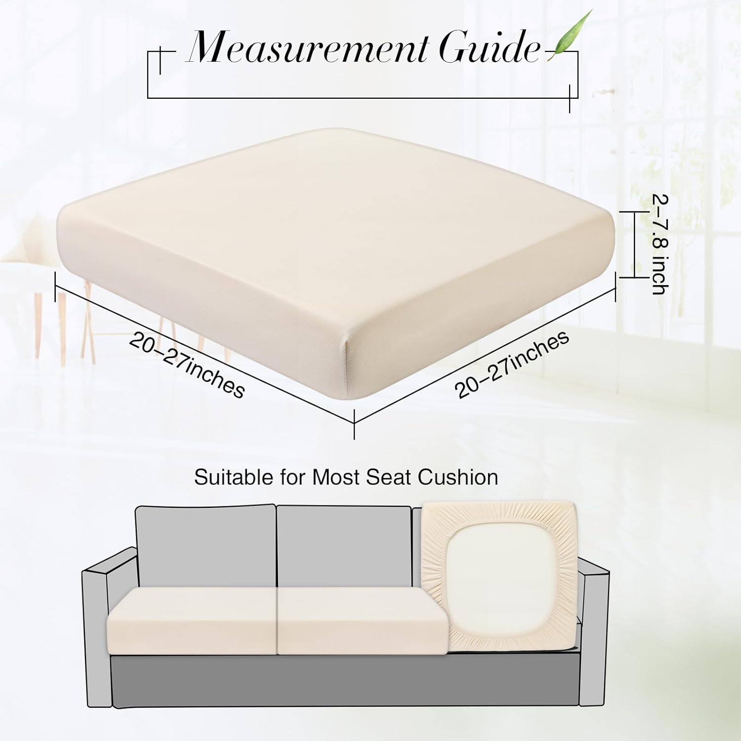Newwiee Set of 4 Stretch Patio Cushion Covers Sofa Couch Seat Chair Slipcovers Cushion Cover Replacement Furniture Protector for Pets Washable(Beige,Seat Cover,Solid)