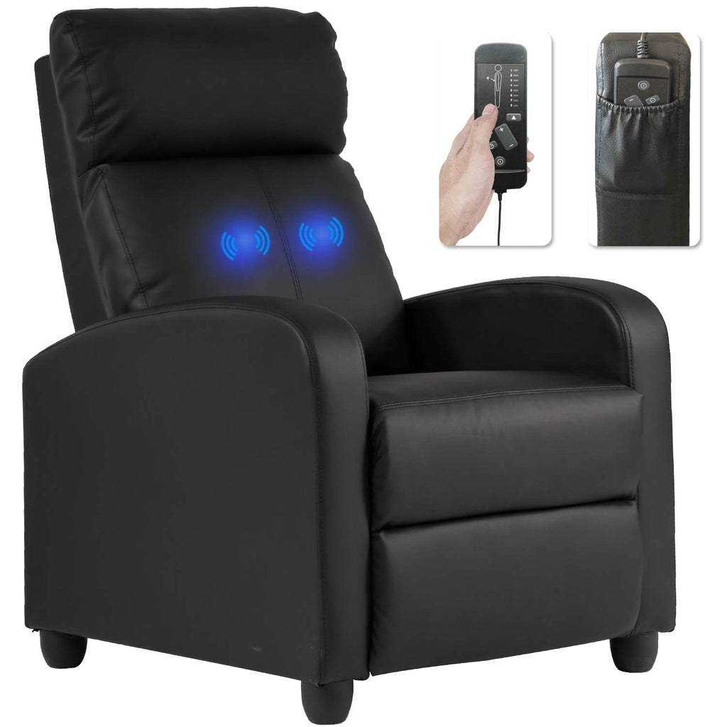 BestMassage | Recliner Chair | with 2 Point Massage Function | Leather Dark Brown | with Lumbar Support, Adjustable Push Back, Footrest & Padded Seat | Easy Assembly | for Living Room, Home Theatre