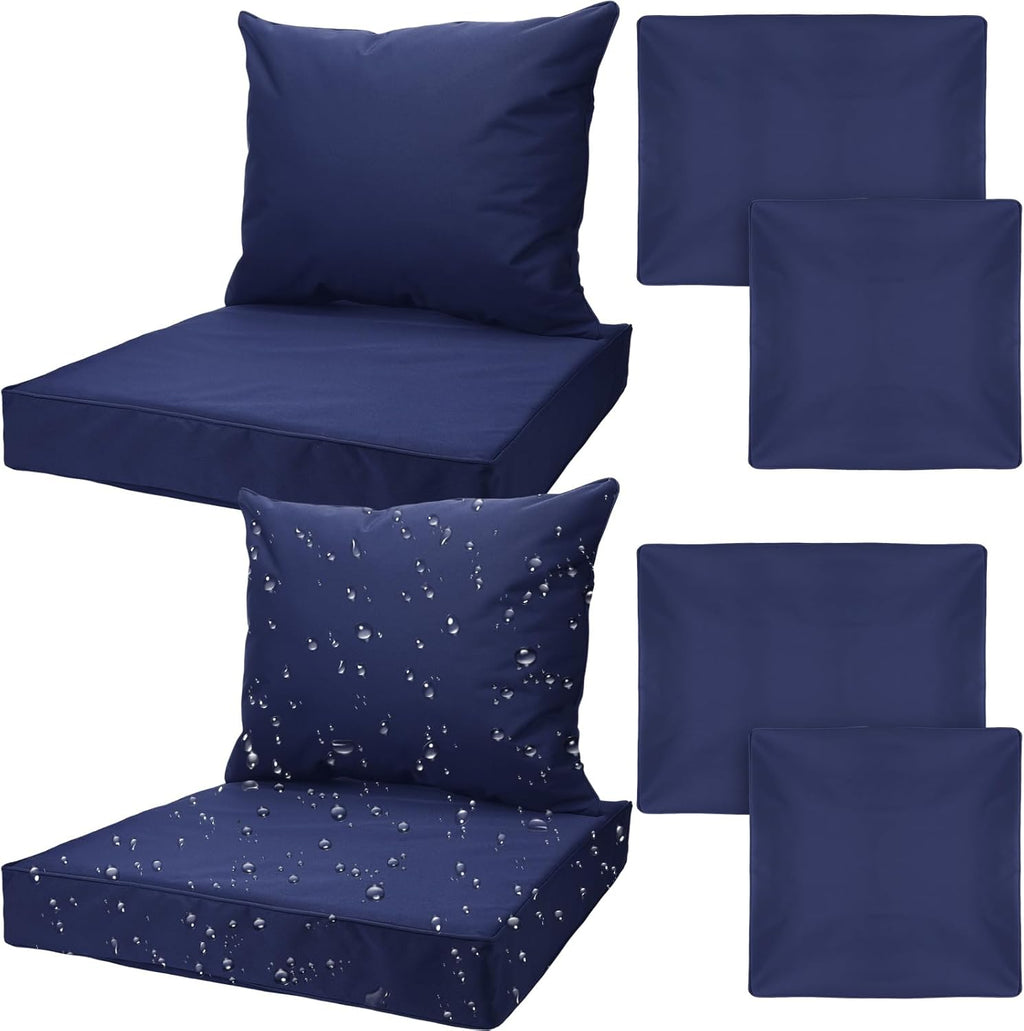 Mindsoft 2 Sets Waterproof Couch Cushion Slipcovers Backrest Outdoor Stretch Cushion Covers with Zipper (24 x 21.3, 24 x 24 x 4.7 Inch,Dark Blue)