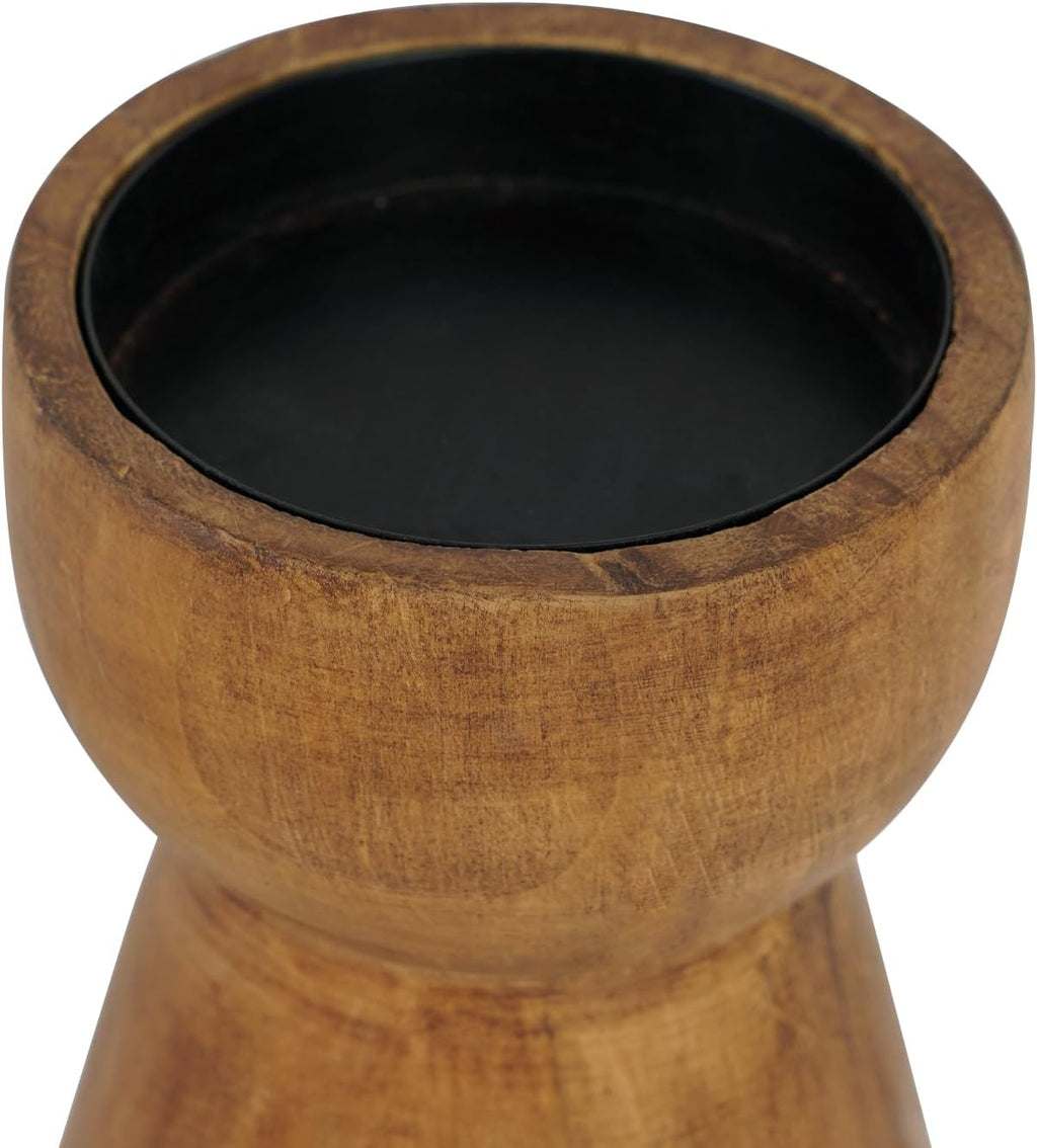 NIKKY HOME Farmhouse Wooden Candle Holders Set of 2, Rustic Solid Wood Pillar Candlesticks Pedestal, Fireplace Mantle Table Centerpiece Decor, Brown