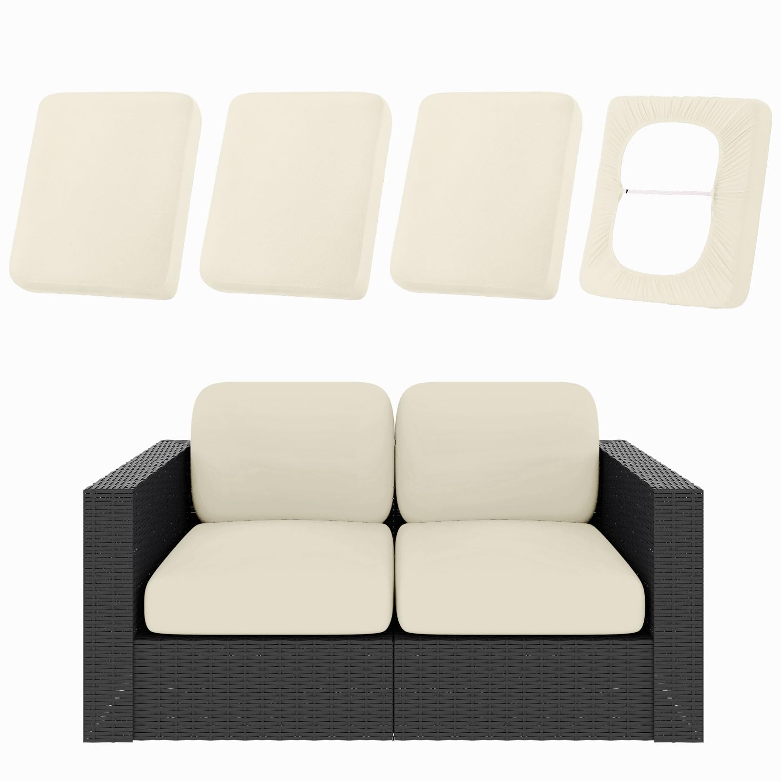 hyha 8Pcs Patio Cushion Covers, Stretch Outdoor Couch Cushion Covers Replacement, Washable Outdoor Chair/Sofa Slipcovers for Patio Furniture Cushions Protector with Elastic Bottom(Floral,Cover Only)