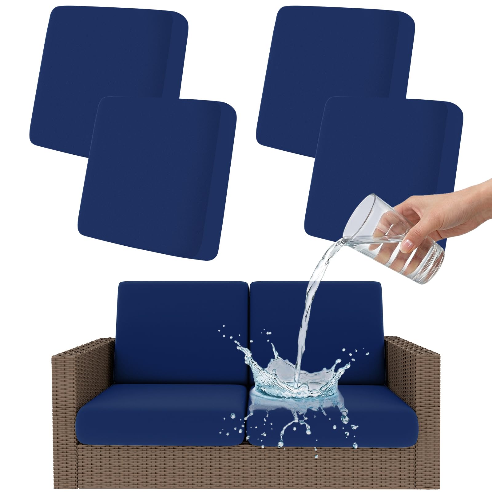 Smiry Waterproof Patio Cushion Covers, Stretch Outdoor Couch Slipcovers Replacement Washable Furniture Protector Sofa Chair Seat Cover for Dogs and Pets (8 Pcs, Orange)