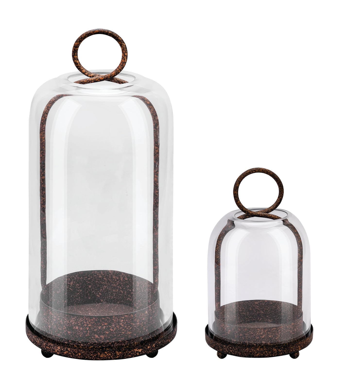 5" & 4" Wide Versatile Metal Candle Holder with Handmade Sturdy Glass Dome in Brass for Pillar Candle & Plants, 5.1" xH11.8 4" xH7.5, Industrial, Farmhouse, Shabby Chic. (2, Brass, Large & Small)