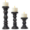 SWALLOWLIVING Rustic Farmhouse Wood Pillar Candle Holder Set of 3 for Candlestick, Black