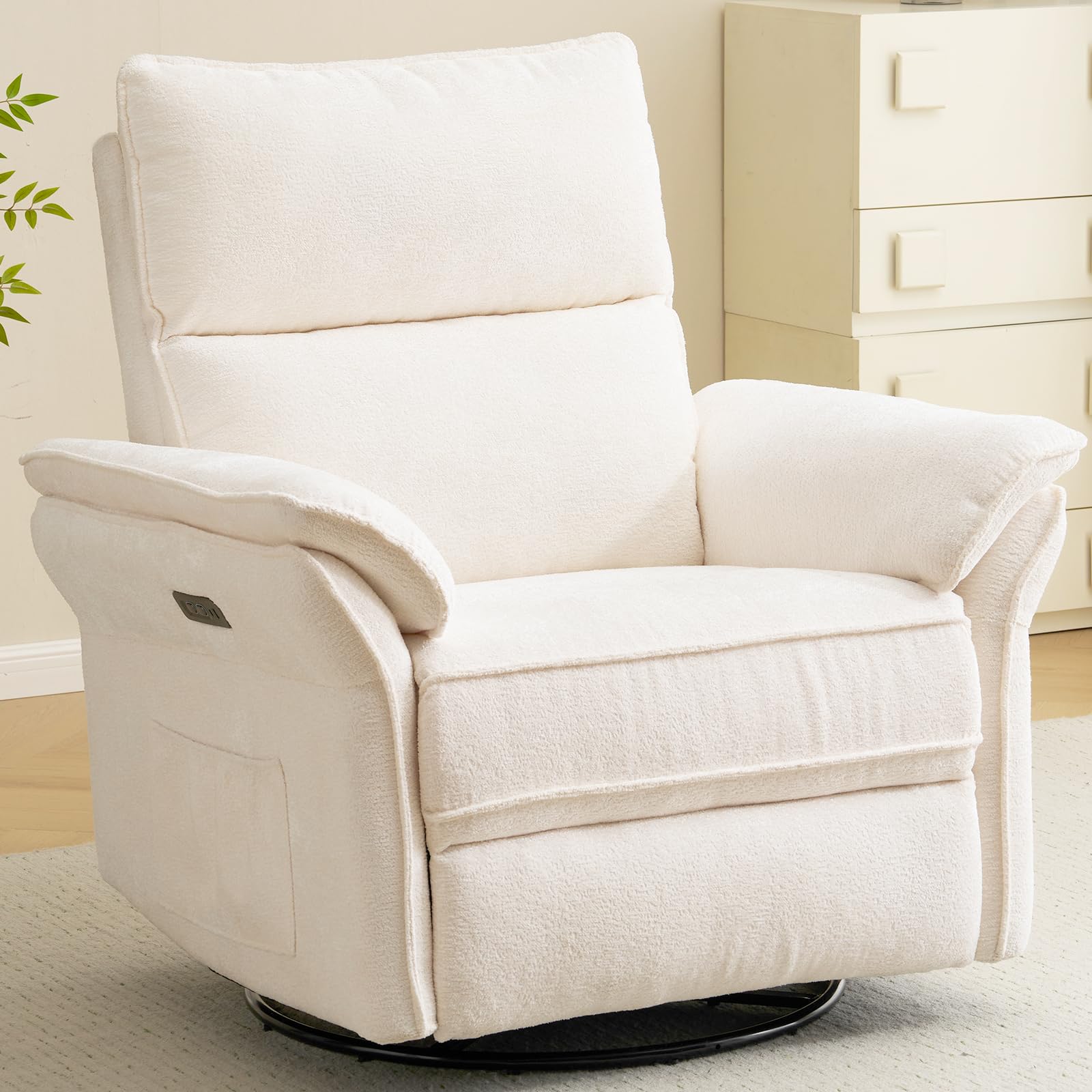 Oversized Power Recliner Chair Swivel Glider with Massage and Heat, Rocker Nursery Recliner for Adults with Adjustable Headrest, 26" Extra Wide Nursery Chair with Overstuffed Armrest,Light Grey