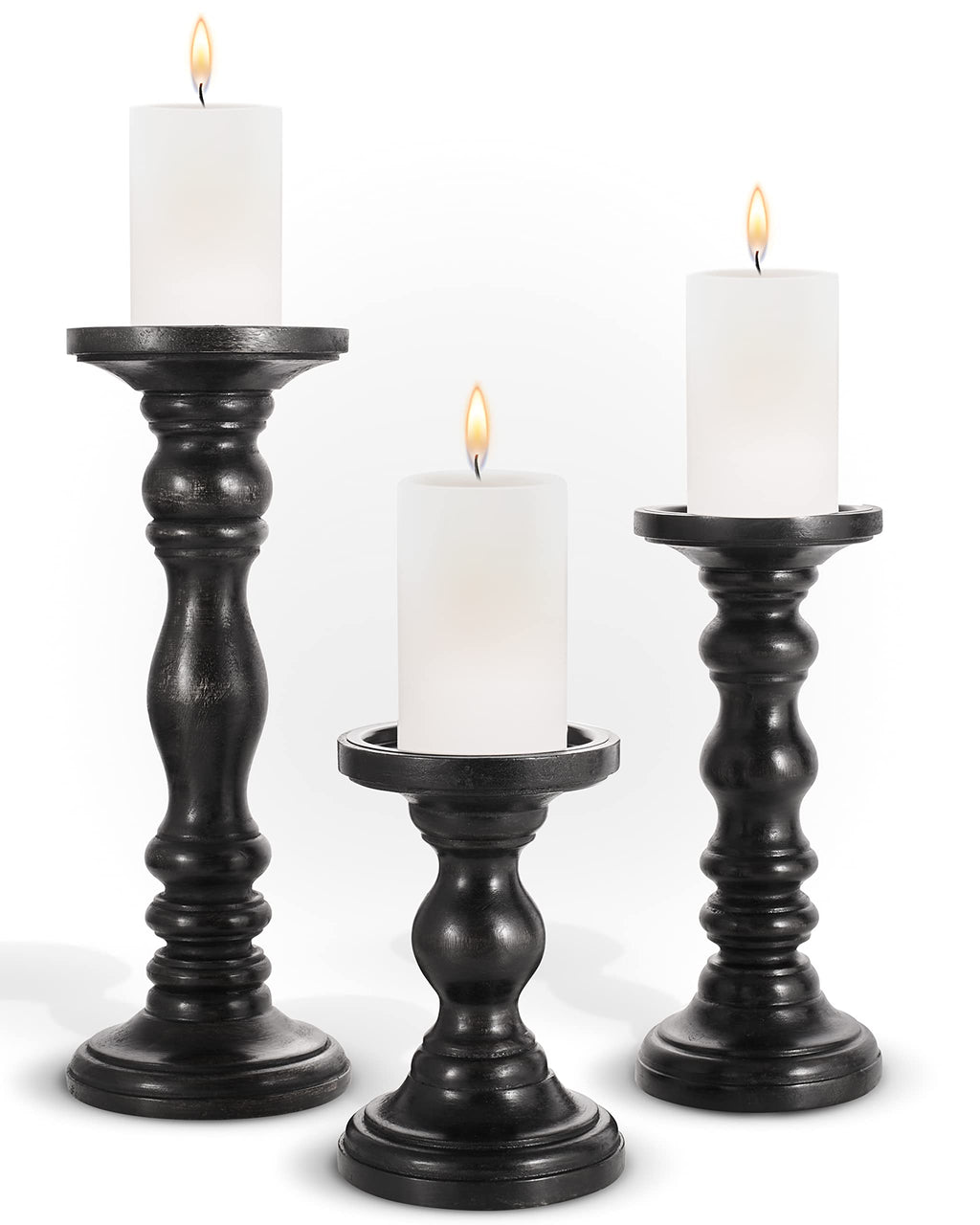 Large Candle Holders for Pillar Candles - Rustic Farmhouse Style Home Decor - Perfect for Table Centerpieces, Coffee Table or Fireplace Mantel - 3 Piece Set - White