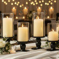 NITIME 4Pcs Hurricane Candle Holder for Pillar Candles, Gold Candle Holders with Clear Glass Sleeve for Table Centerpieces,Pillar Candle Holders for Home Decor, Wedding, Holiday and Party Decor