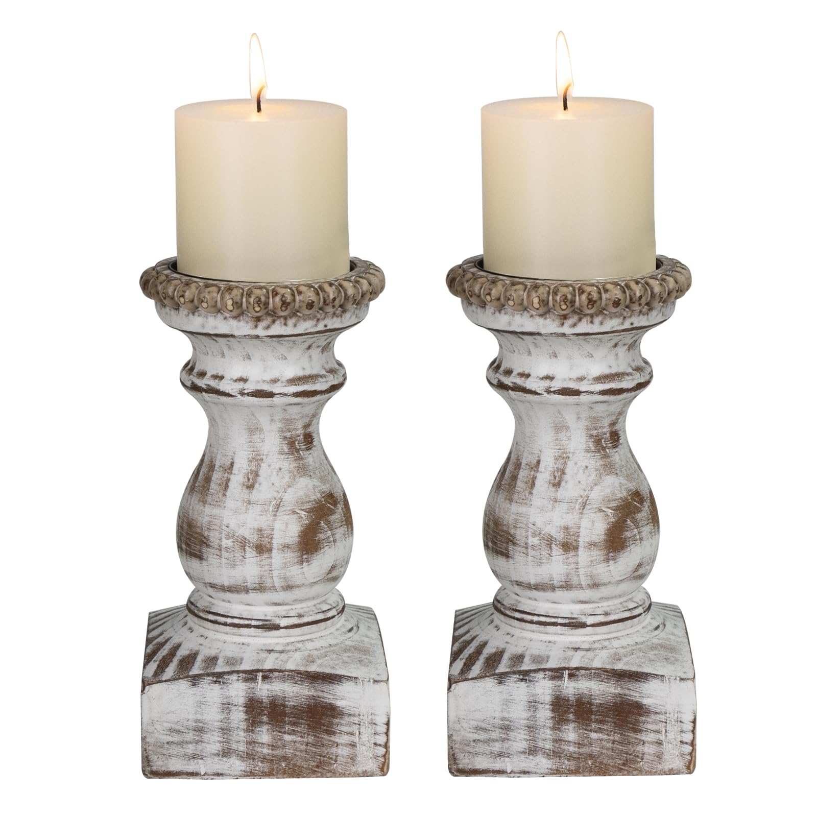 Candle Holder for Pillar Candle Set of 3, Farmhouse Wood Candle Holder, Rustic Wooden Candle Stand, Vintage Small Wooden Candlestick HoldersDecorative for Living Room, Table Centerpiece (Brown)