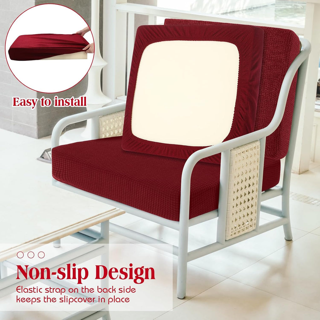 Newwiee 8 Patio Stretch Sofa Cushion Covers Outdoor Cushion Covers Replacement Couch Slipcovers Sofa Seat Cover Soft Chair Cover Furniture Protector for Pet (Wine Red)