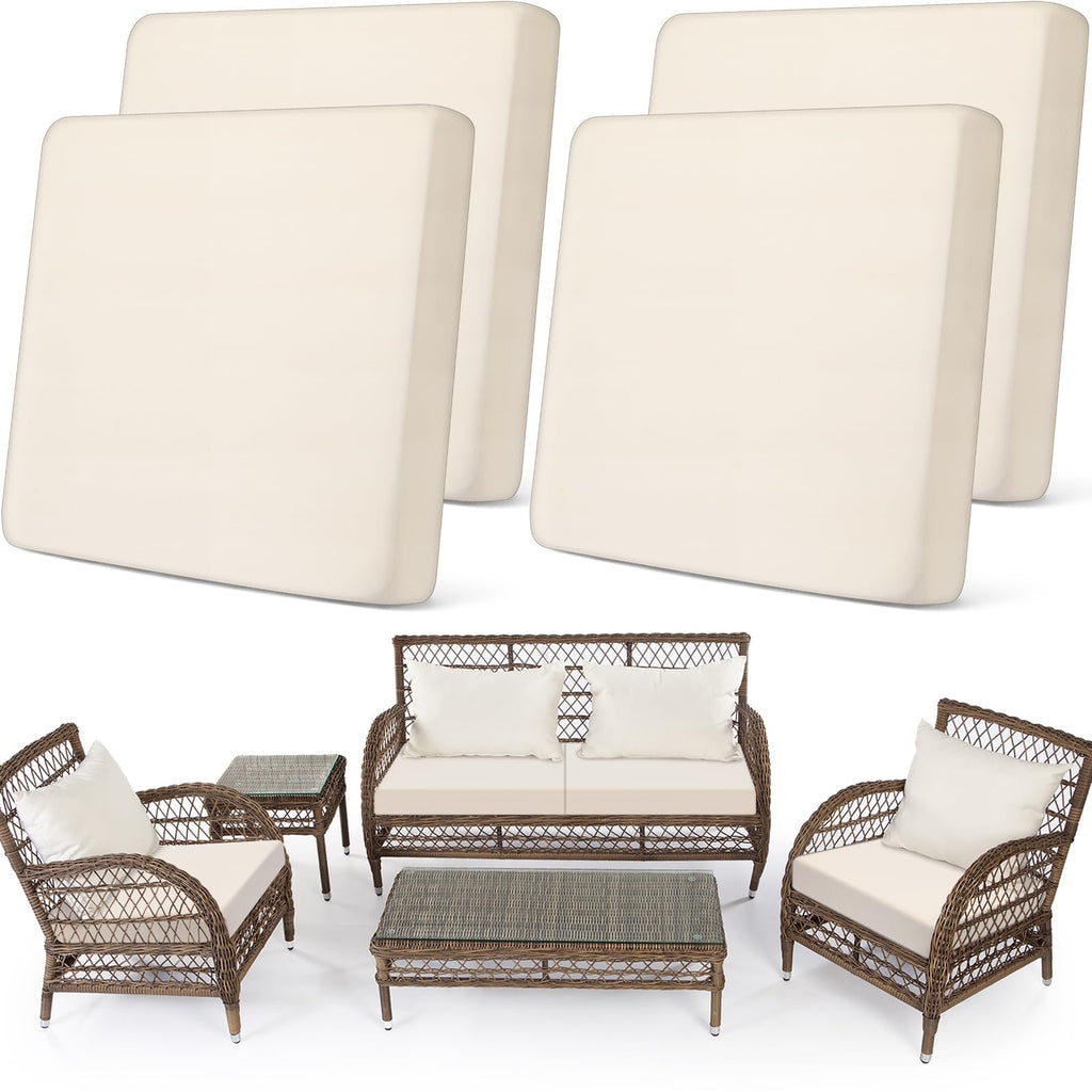 Newwiee Set of 4 Stretch Patio Cushion Covers Sofa Couch Seat Chair Slipcovers Cushion Cover Replacement Furniture Protector for Pets Washable(Beige,Seat Cover,Solid)