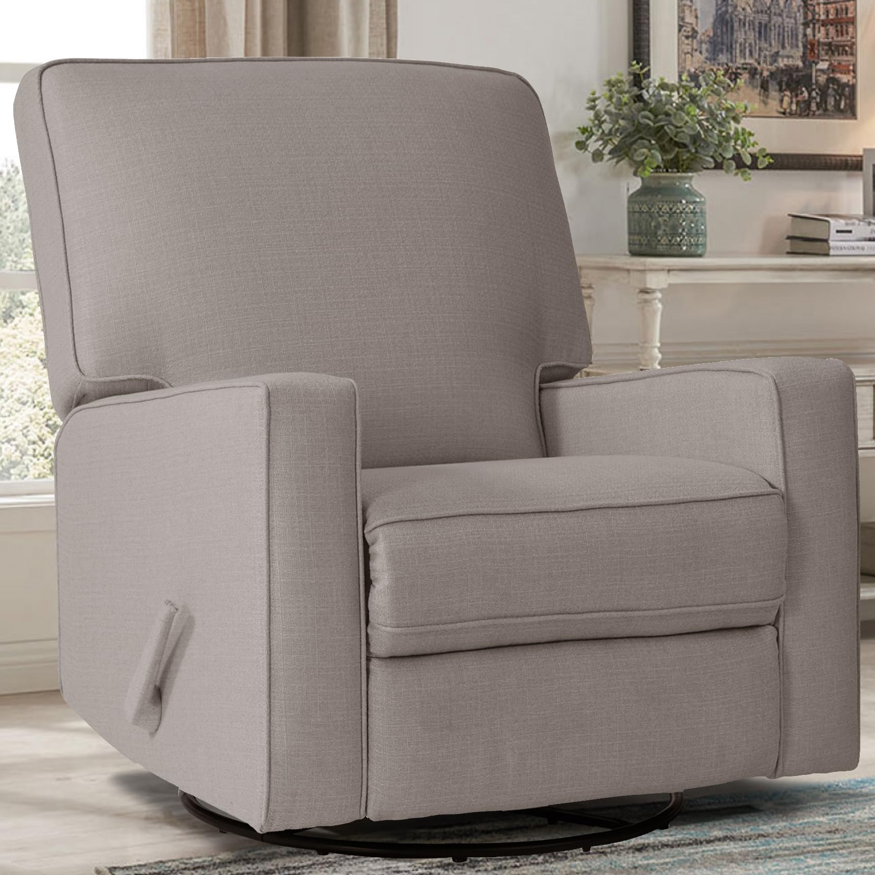 Harkawon Swivel Rocker Recliner Chair, Glider Rocker Recliner, Rocking Chair Nursery, Fabric Chair with High Back, Deep Seat, for Living Room, Bedroom, Beige