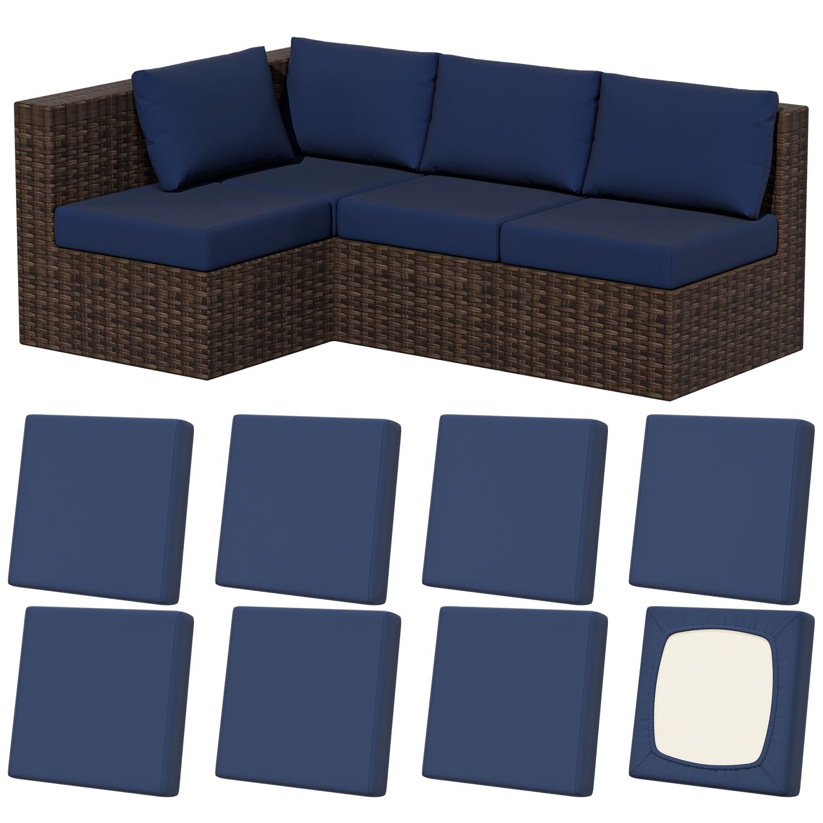 8Pcs Stretch Washable Patio Sofa Cushion Covers
