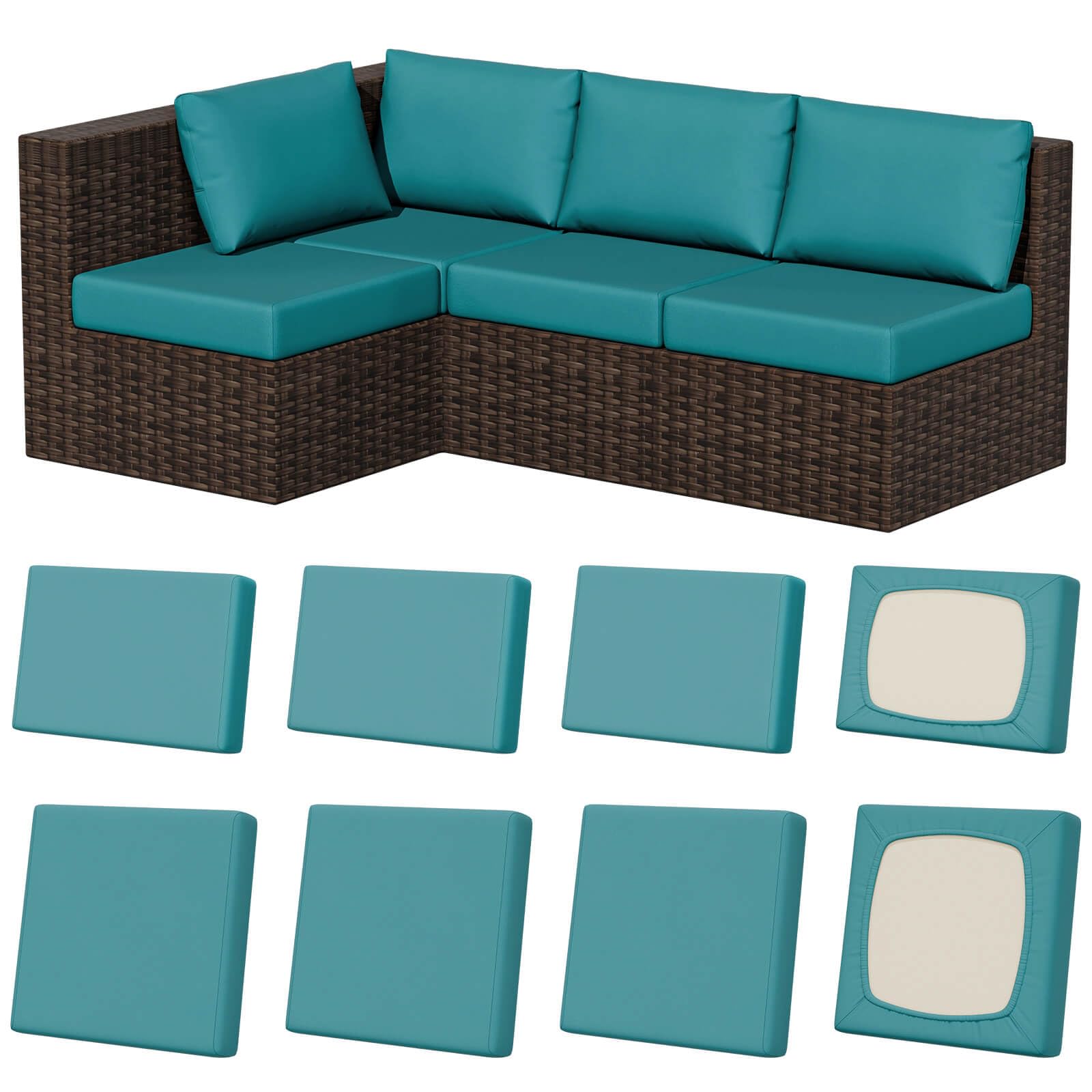 8Pcs Stretch Washable Patio Sofa Cushion Covers