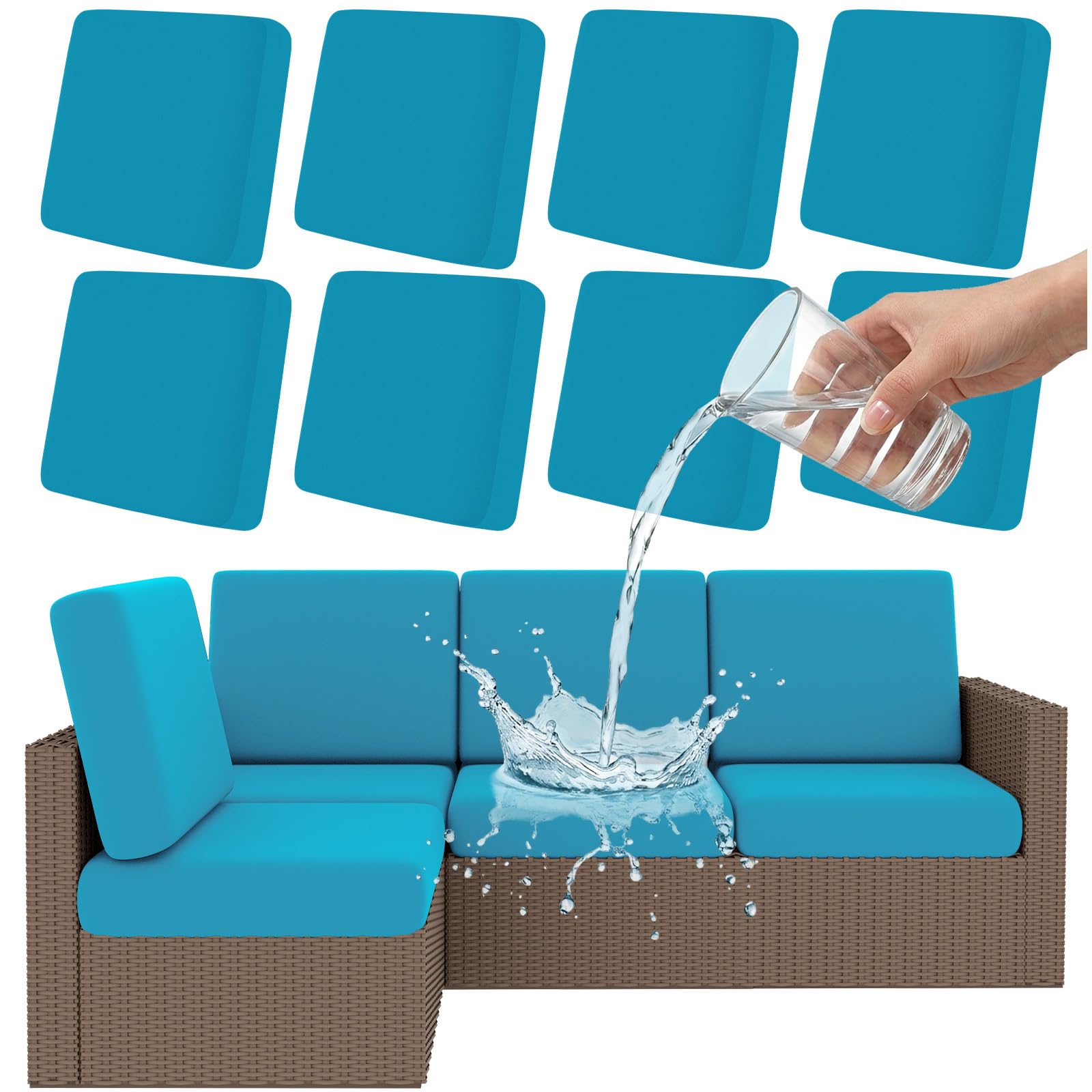 Smiry Waterproof Patio Cushion Covers, Stretch Outdoor Couch Slipcovers Replacement Washable Furniture Protector Sofa Chair Seat Cover for Dogs and Pets (8 Pcs, Orange)