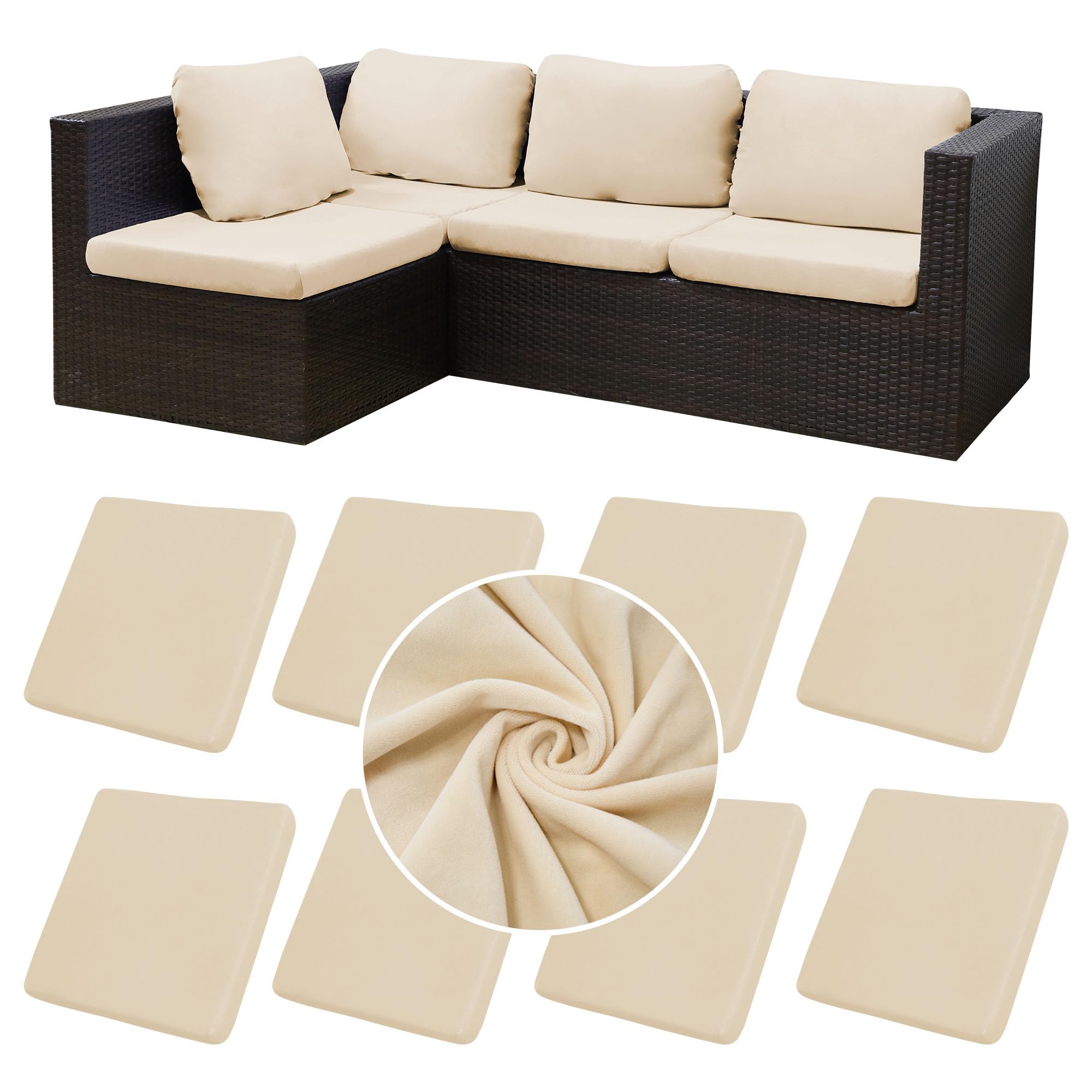 BIETYONE 8Pcs Stretch Patio Cushion Covers,Outdoor Couch Covers Replacement,Outdoor Couch & Sofa Slipcovers,for Patio Furniture Cushion Covers,Washable Reusable Furniture Protector (Vivid, Cover Only)