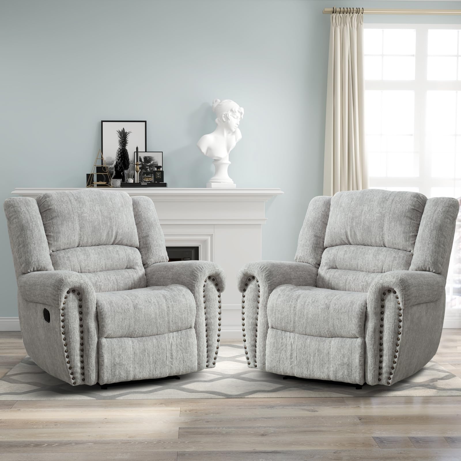 CANMOV Leather Recliner Chair, Classic and Traditional Manual Recliner Chair with Comfortable Arms and Back Single Sofa for Living Room, Nut Brown