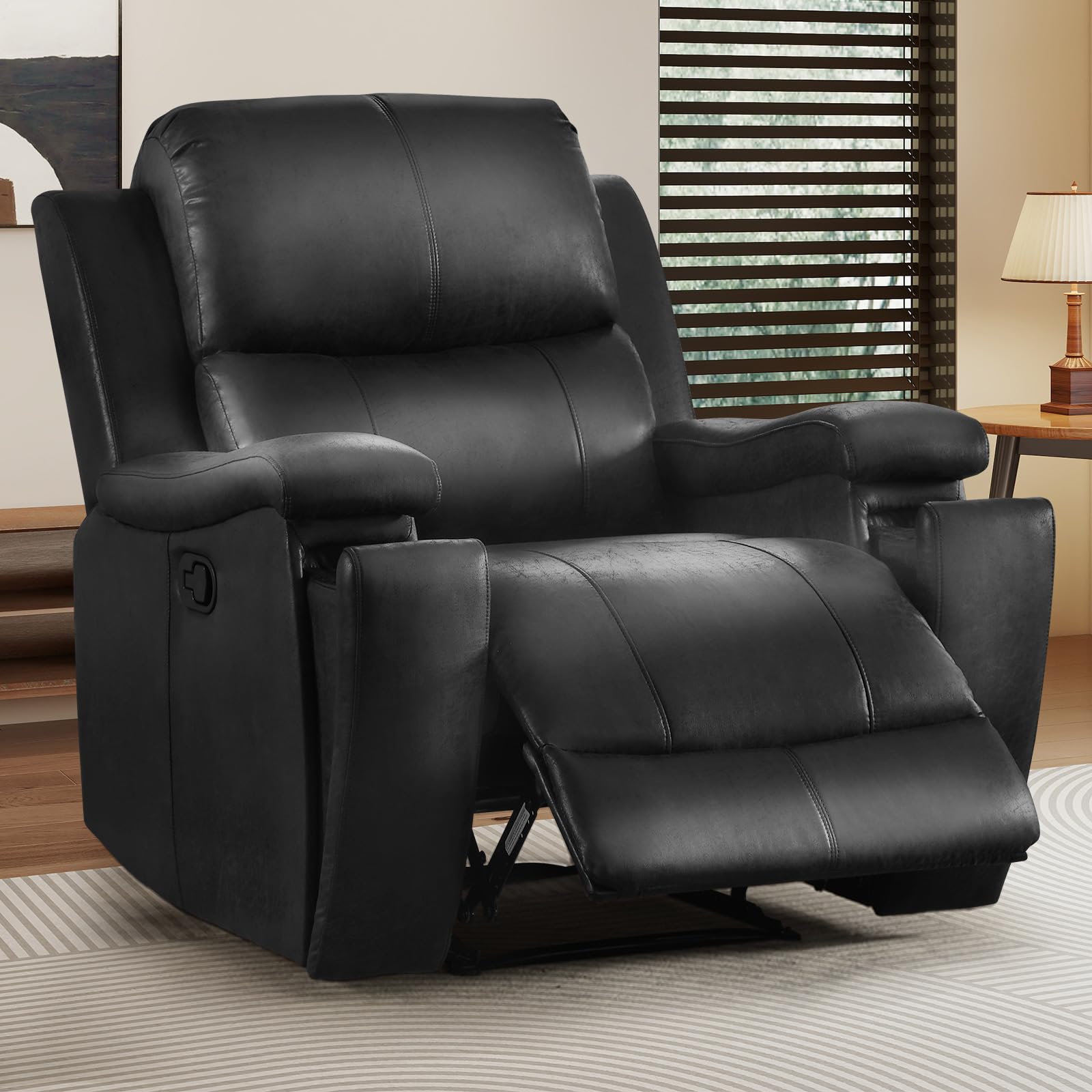 CANMOV Leather Recliner Chair, Classic and Traditional Manual Recliner Chair with Overstuffed Arms and Back, Manual Single Sofa with Concealed Cup Holders,Nut Brown