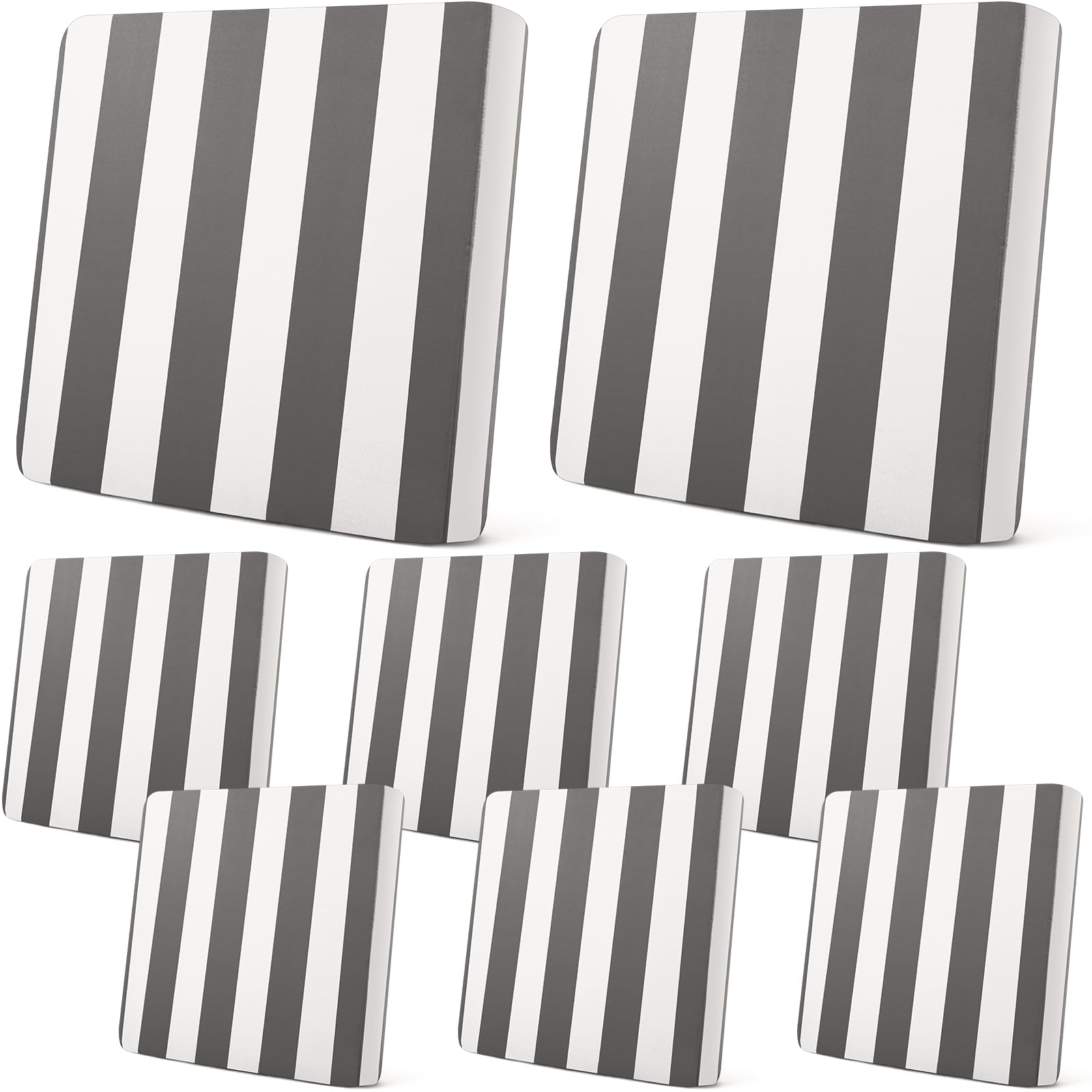 Newwiee 8pcs Patio Stretch Cushion Covers Stripe Outdoor Cushion Covers Replacement Patio Furniture Couch Slipcover Sofa Chair Seat, Thin Fabric Breathable Soft Flexibility Protector(Dark Grey Blue)