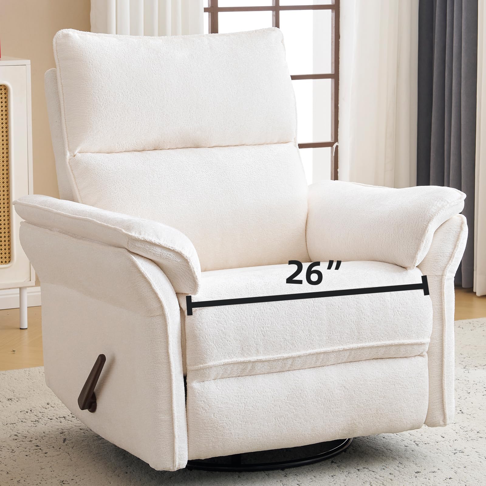 Oversized Power Recliner Chair Swivel Glider with Massage and Heat, Rocker Nursery Recliner for Adults with Adjustable Headrest, 26" Extra Wide Nursery Chair with Overstuffed Armrest,Light Grey