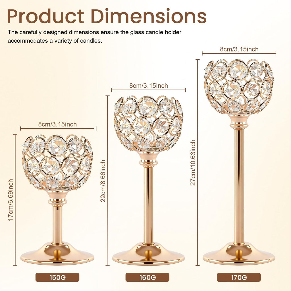 Gold Crystal Tealight Candle Holders Set of 12 (4 Sets) - Tall Bling Bowl Candelabra Centerpieces for Dining Table, Wedding, Party & Fireplace Mantel Decor