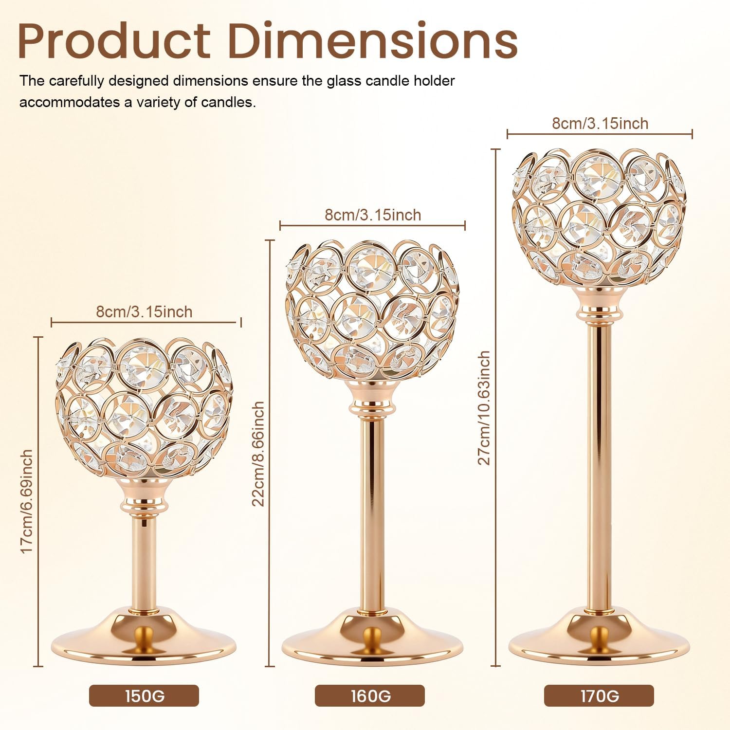 Gold Crystal Tealight Candle Holders Set of 12 (4 Sets) - Tall Bling Bowl Candelabra Centerpieces for Dining Table, Wedding, Party & Fireplace Mantel Decor
