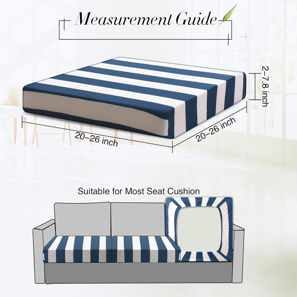 Newwiee 8pcs Patio Stretch Cushion Covers Stripe Outdoor Cushion Covers Replacement Patio Furniture Couch Slipcover Sofa Chair Seat, Thin Fabric Breathable Soft Flexibility Protector(Dark Grey Blue)