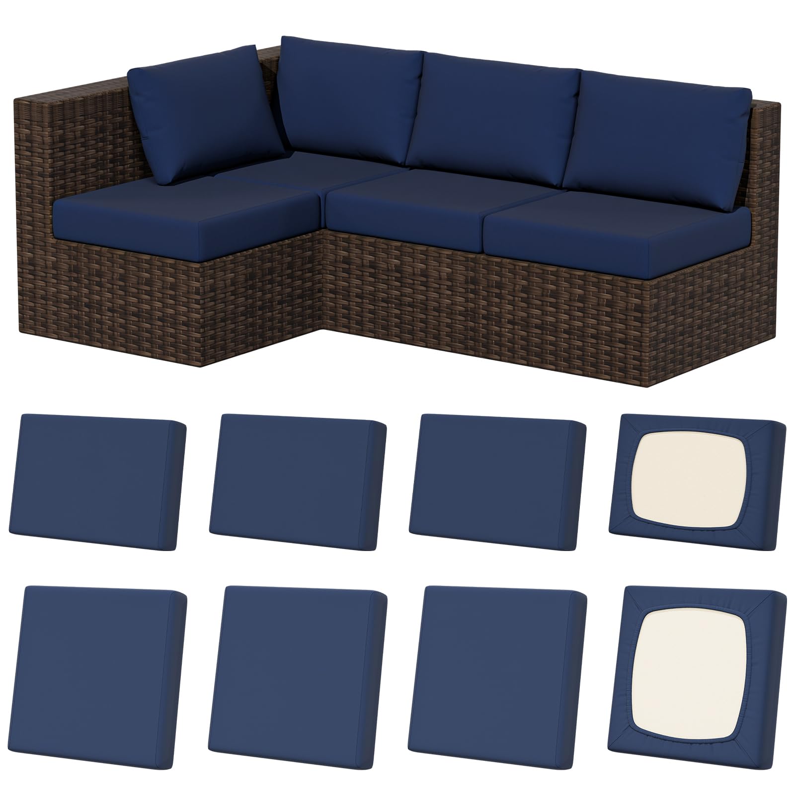 8Pcs Stretch Washable Patio Sofa Cushion Covers