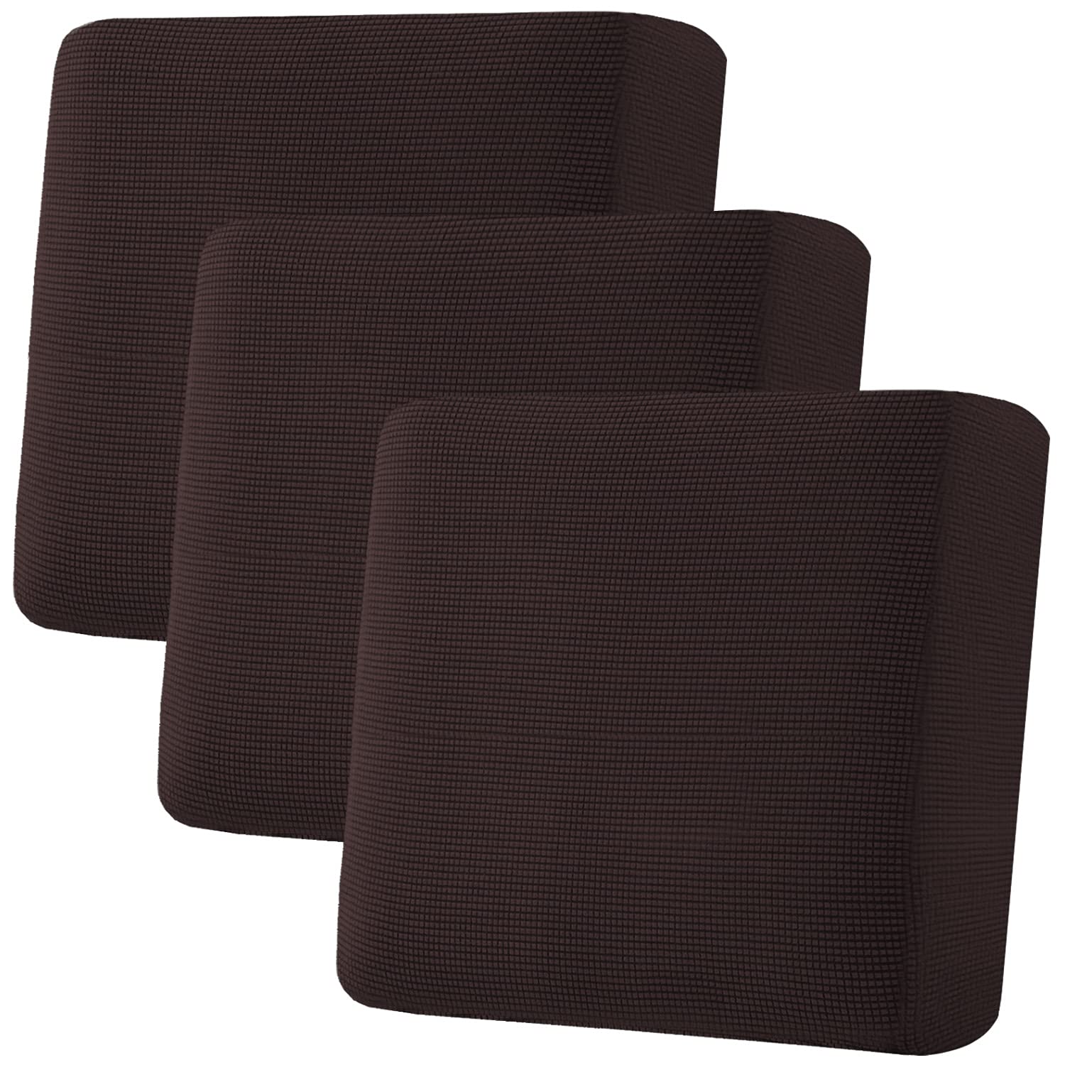 H.VERSAILTEX Super Stretch Individual Seat Cushion Covers, Thick Jacquard Textured Twill Fabric (3 Piece XL Sofa Cushion Covers, Grey)