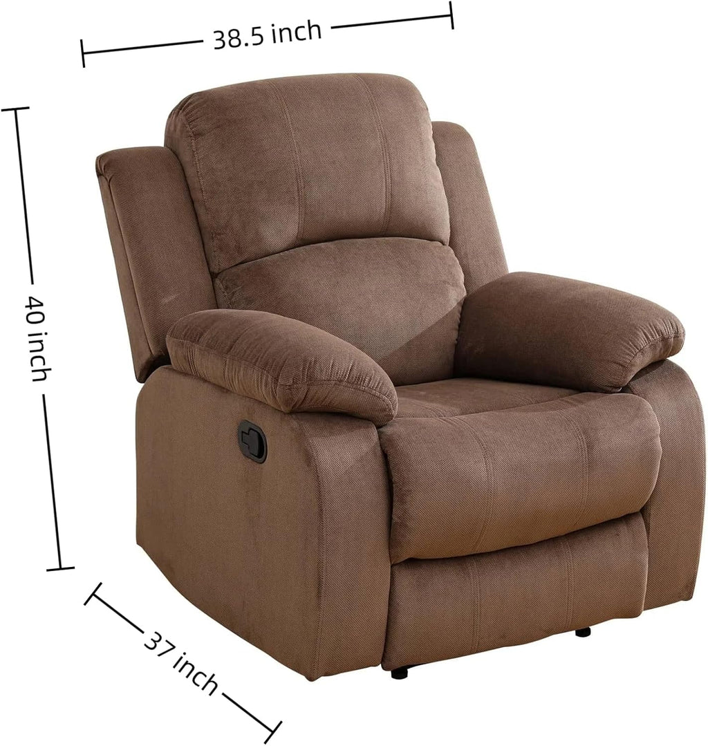 Manual Recliner Chair, Nursery Rocking Chair, Velvet Recliner Chair for Adults, Lazy Boy, Gaming Recliner wih Overstuffed Arms, Suitable for Home Theater, Living Room, Bedroom, Brown