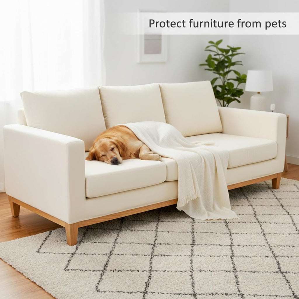 Newwiee Set of 4 Stretch Patio Cushion Covers Sofa Couch Seat Chair Slipcovers Cushion Cover Replacement Furniture Protector for Pets Washable(Beige,Seat Cover,Solid)
