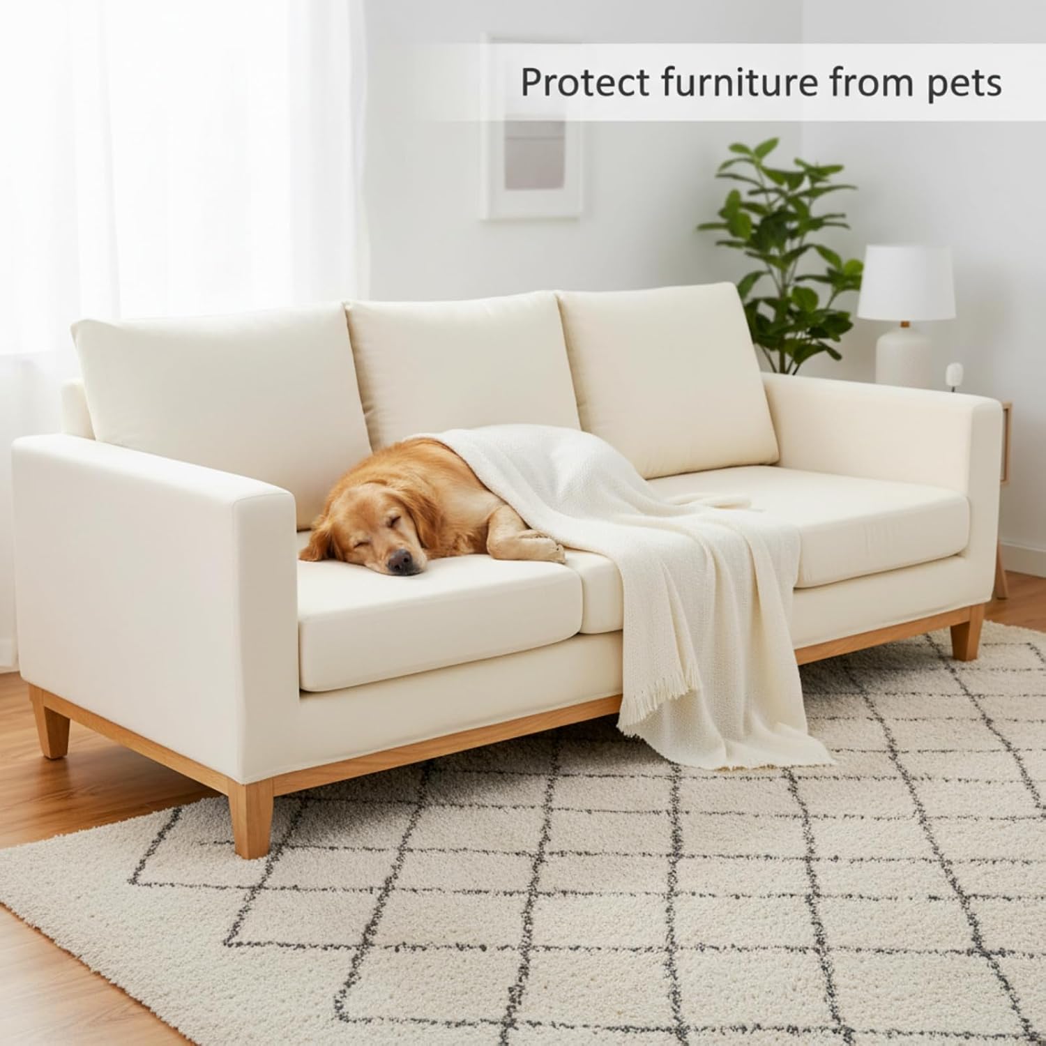 Newwiee Set of 4 Stretch Patio Cushion Covers Sofa Couch Seat Chair Slipcovers Cushion Cover Replacement Furniture Protector for Pets Washable(Beige,Seat Cover,Solid)