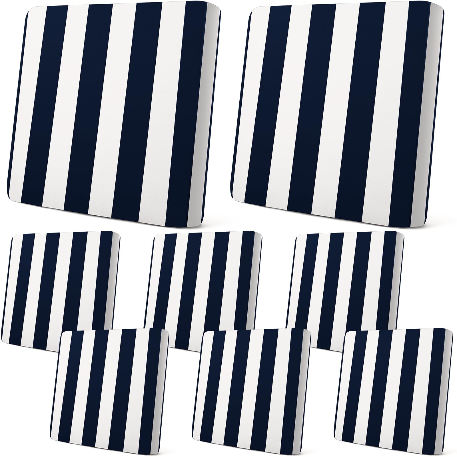 Newwiee 8pcs Patio Stretch Cushion Covers Stripe Outdoor Cushion Covers Replacement Patio Furniture Couch Slipcover Sofa Chair Seat, Thin Fabric Breathable Soft Flexibility Protector(Dark Grey Blue)