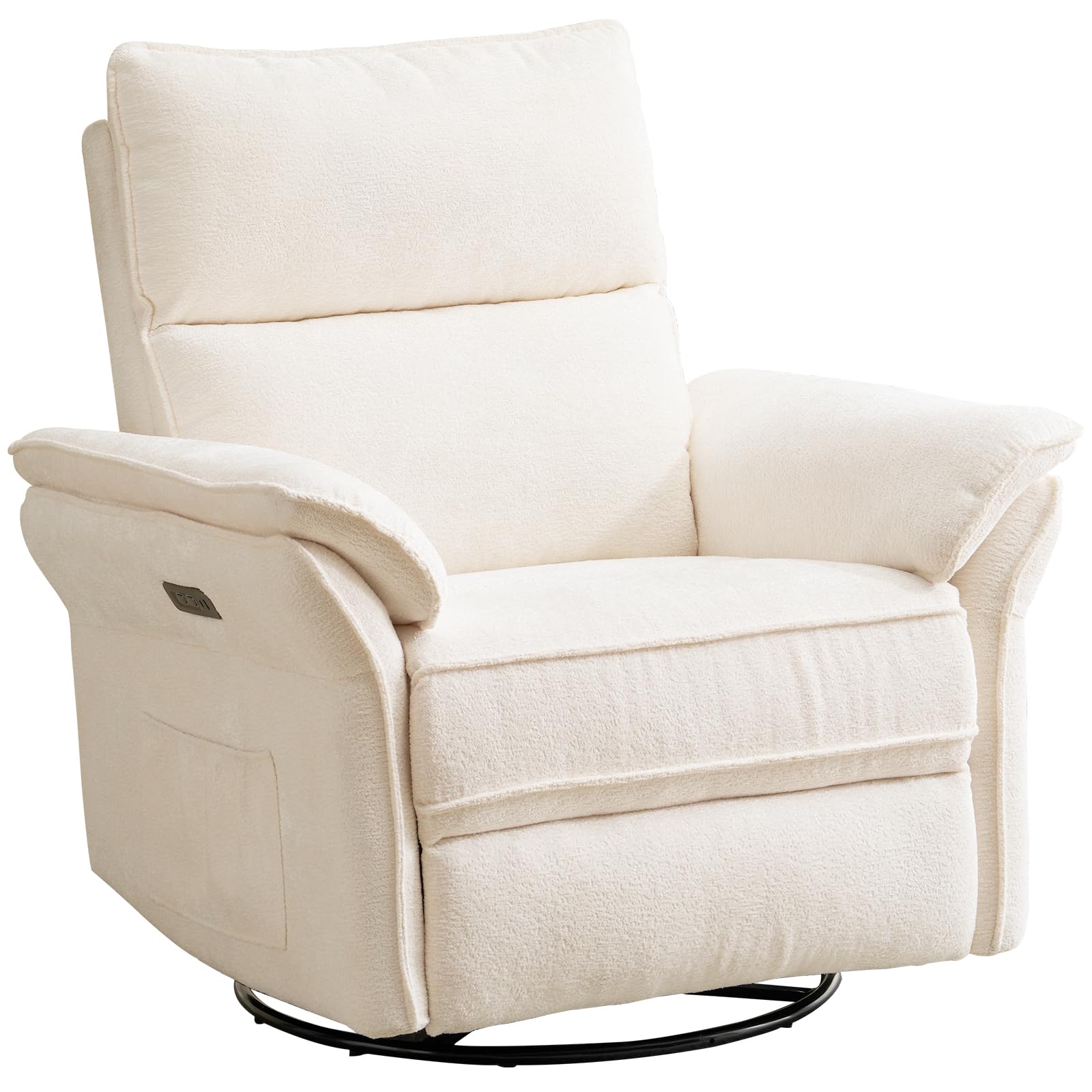 Oversized Power Recliner Chair Swivel Glider with Massage and Heat, Rocker Nursery Recliner for Adults with Adjustable Headrest, 26" Extra Wide Nursery Chair with Overstuffed Armrest,Light Grey