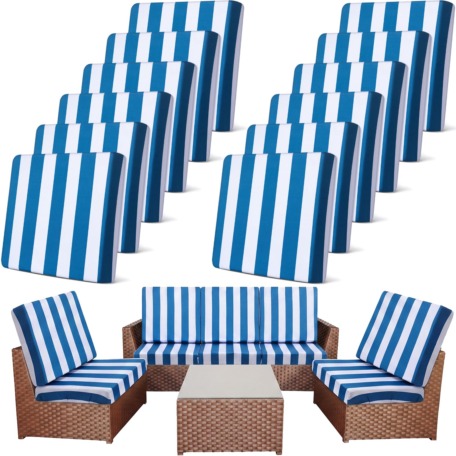 Newwiee 12 Pcs Patio Cushion Covers Outdoor Stretch Sofa Couch Cover Replacement Couch Slipcover Sofa Seat Chair Porch Patio Furniture Protector, Flexibility Washable(Colorful,Palm Leaf)