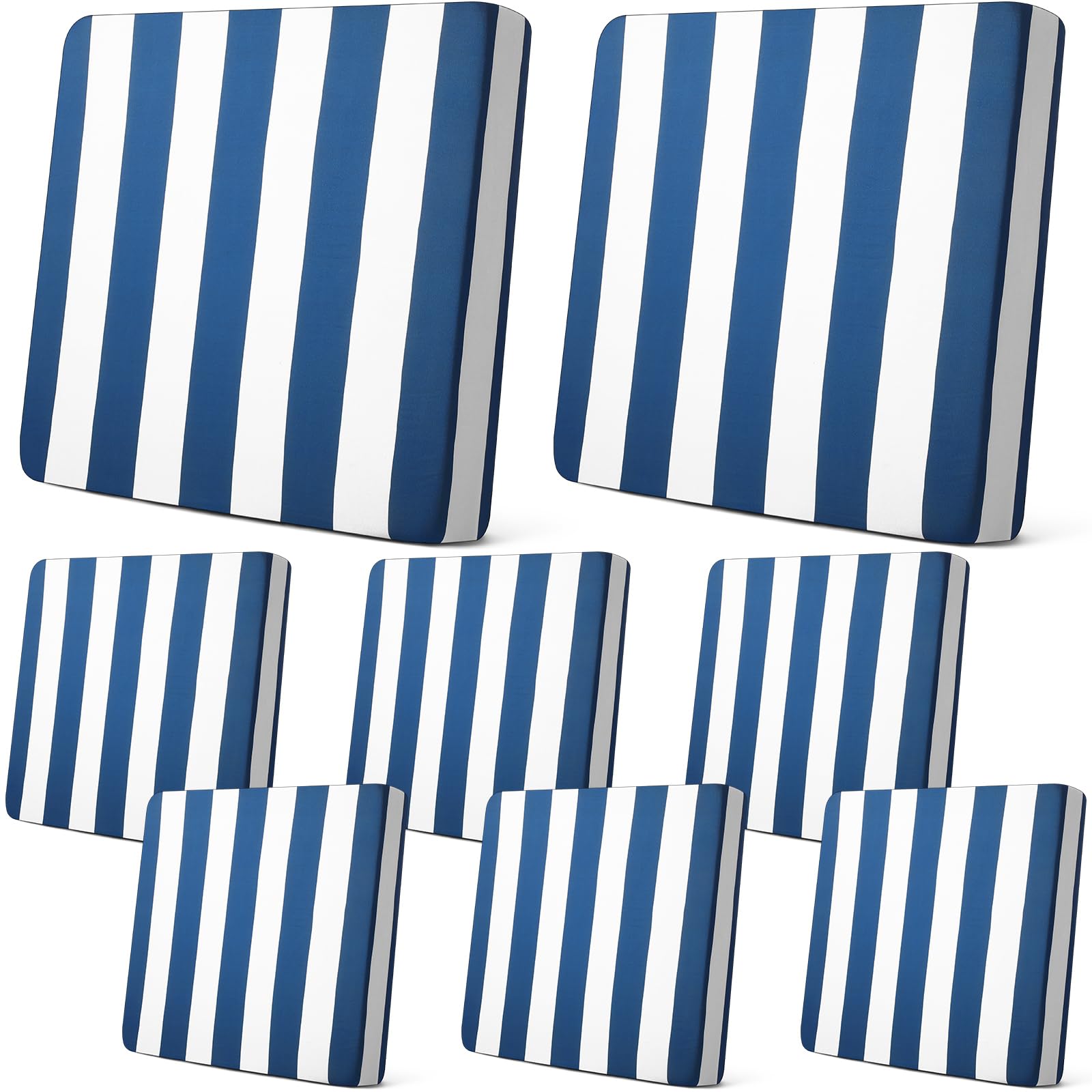 Newwiee 8pcs Patio Stretch Cushion Covers Stripe Outdoor Cushion Covers Replacement Patio Furniture Couch Slipcover Sofa Chair Seat, Thin Fabric Breathable Soft Flexibility Protector(Dark Grey Blue)