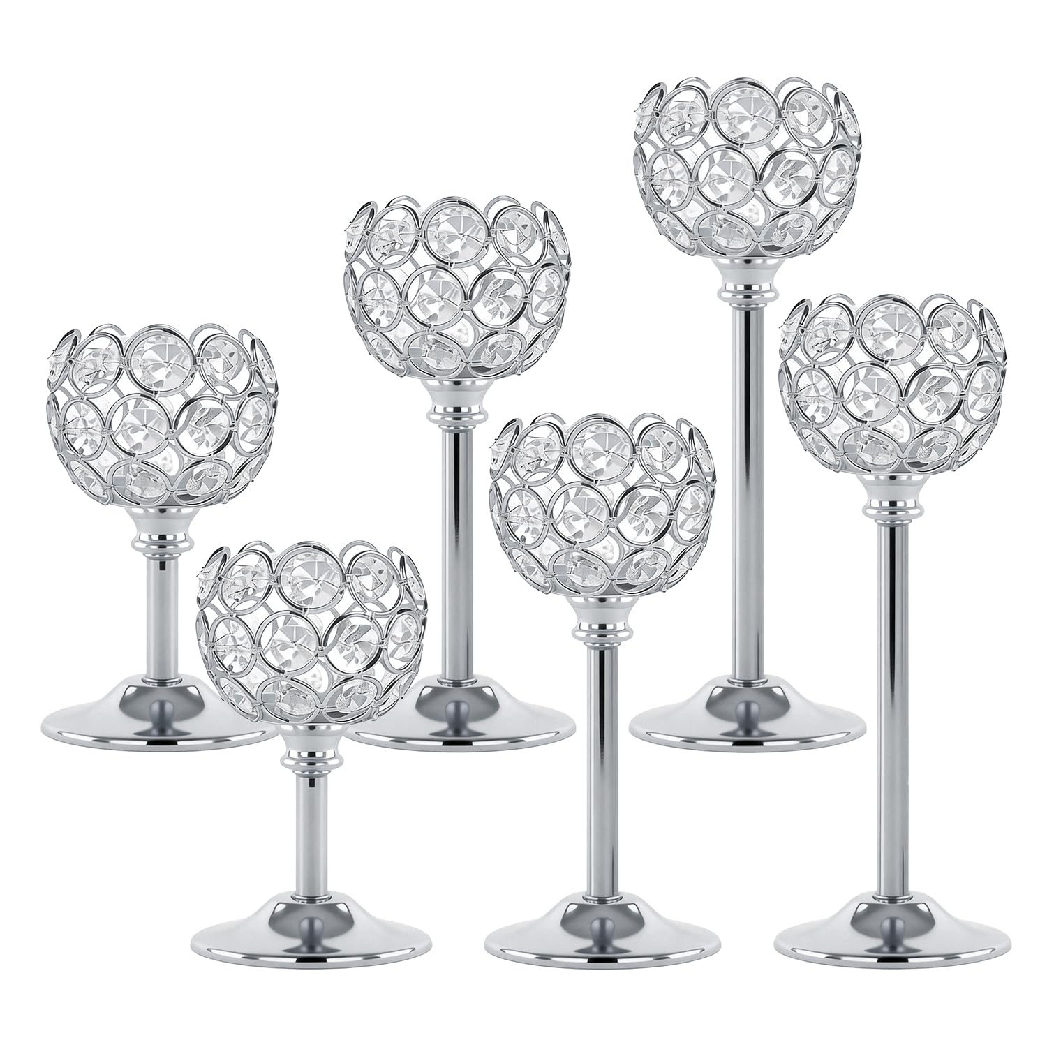Gold Crystal Tealight Candle Holders Set of 12 (4 Sets) - Tall Bling Bowl Candelabra Centerpieces for Dining Table, Wedding, Party & Fireplace Mantel Decor