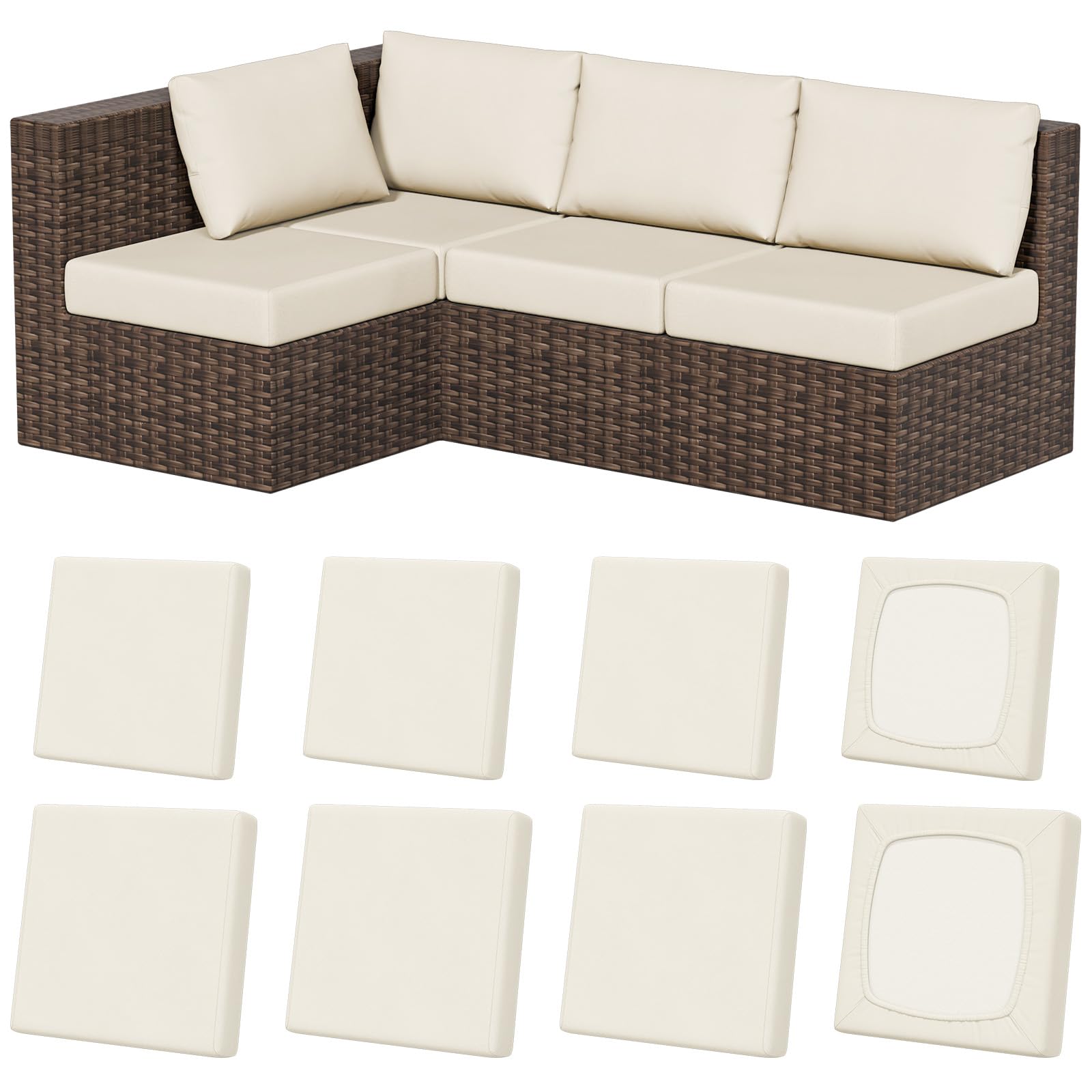 8Pcs Stretch Washable Patio Sofa Cushion Covers
