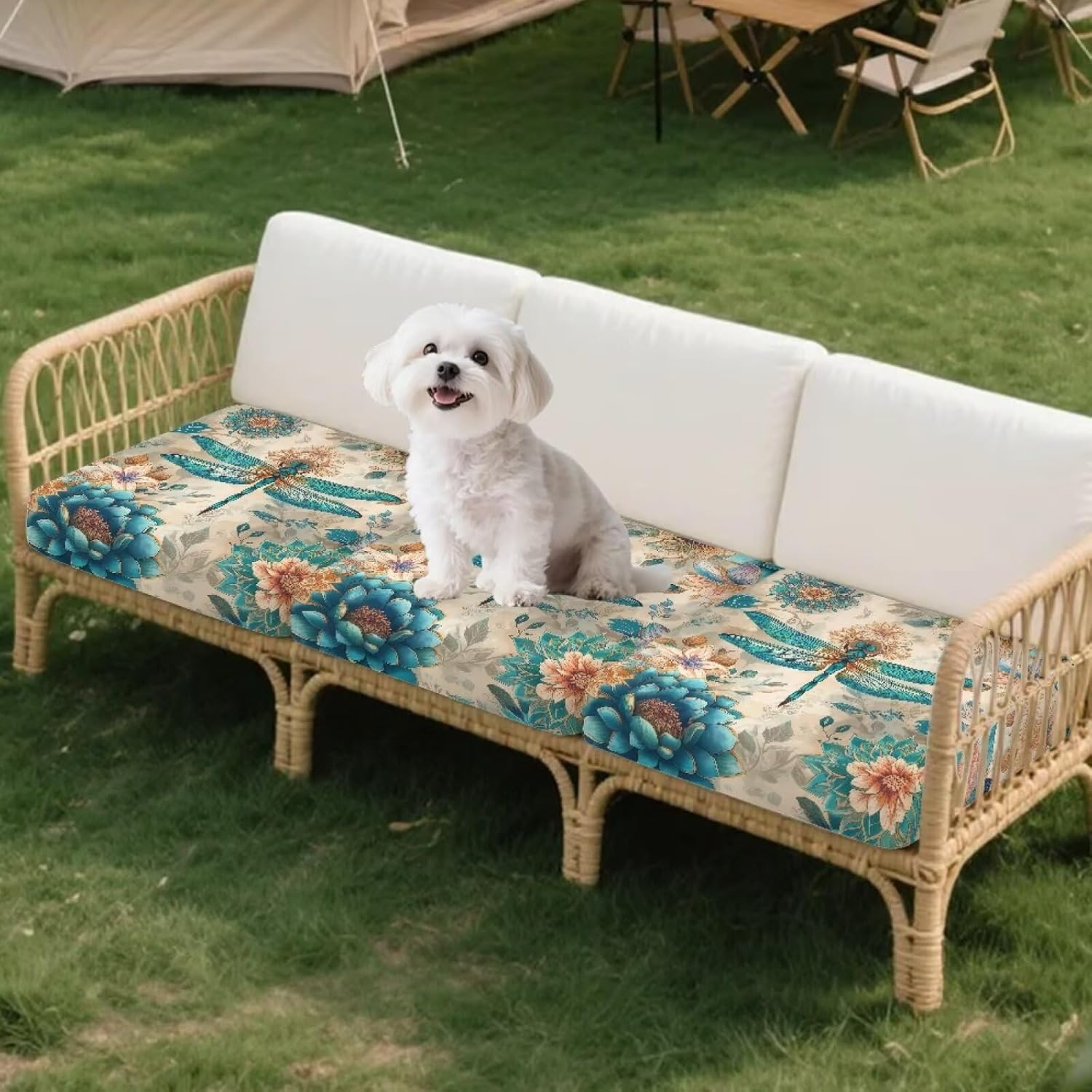 Talayituse Boho Mandala Dragonfly Print Patio Stretch Outdoor Cushion Covers Sofa Couch Covers Replacement Couch Slipcover for Sofa Seat Chair Porch Patio Furniture Protector Washable