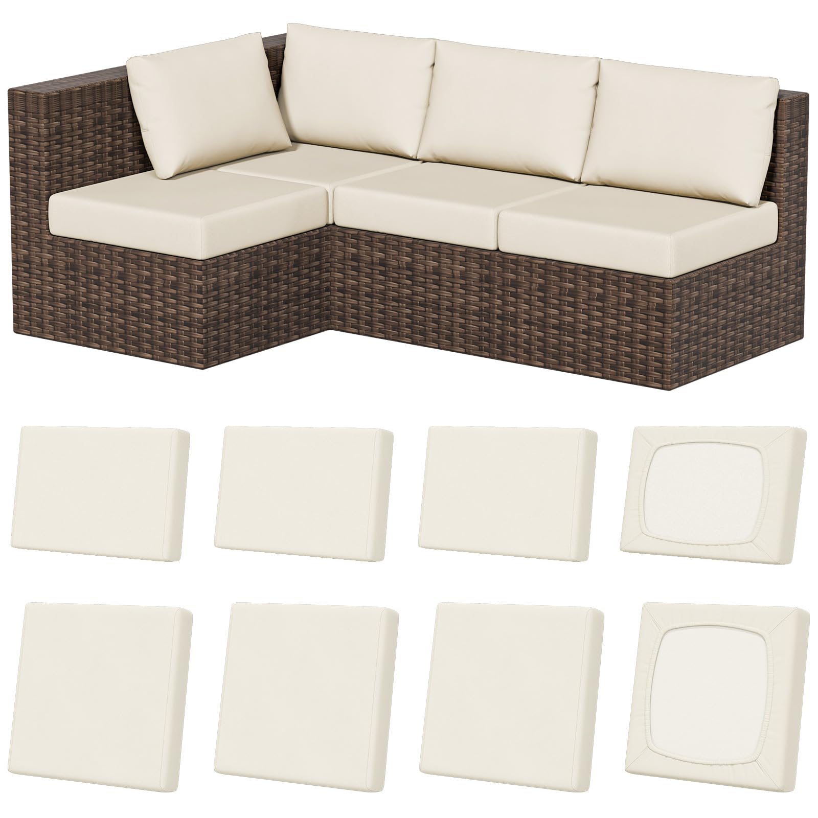 8Pcs Stretch Washable Patio Sofa Cushion Covers