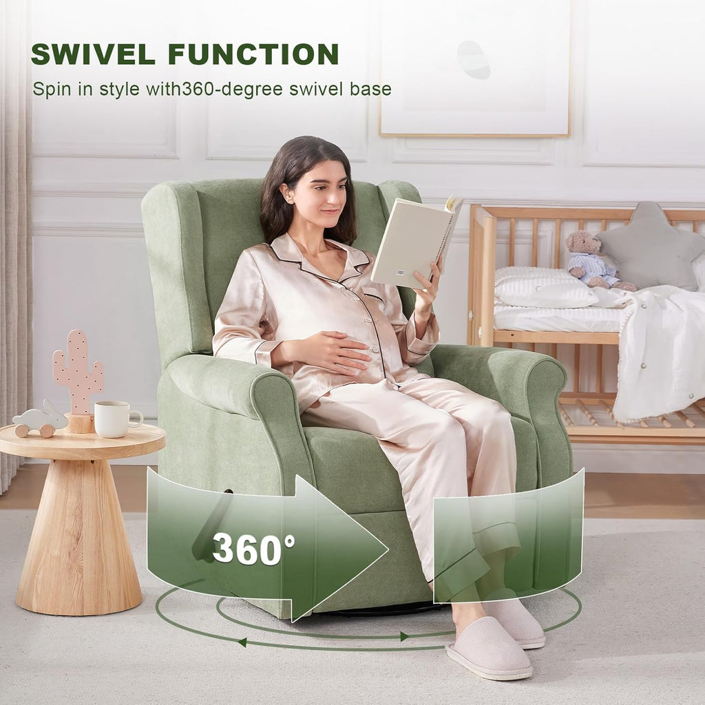 Green Nursery Swivel Glider Recliner with Footrest, Rocking Chair for Home