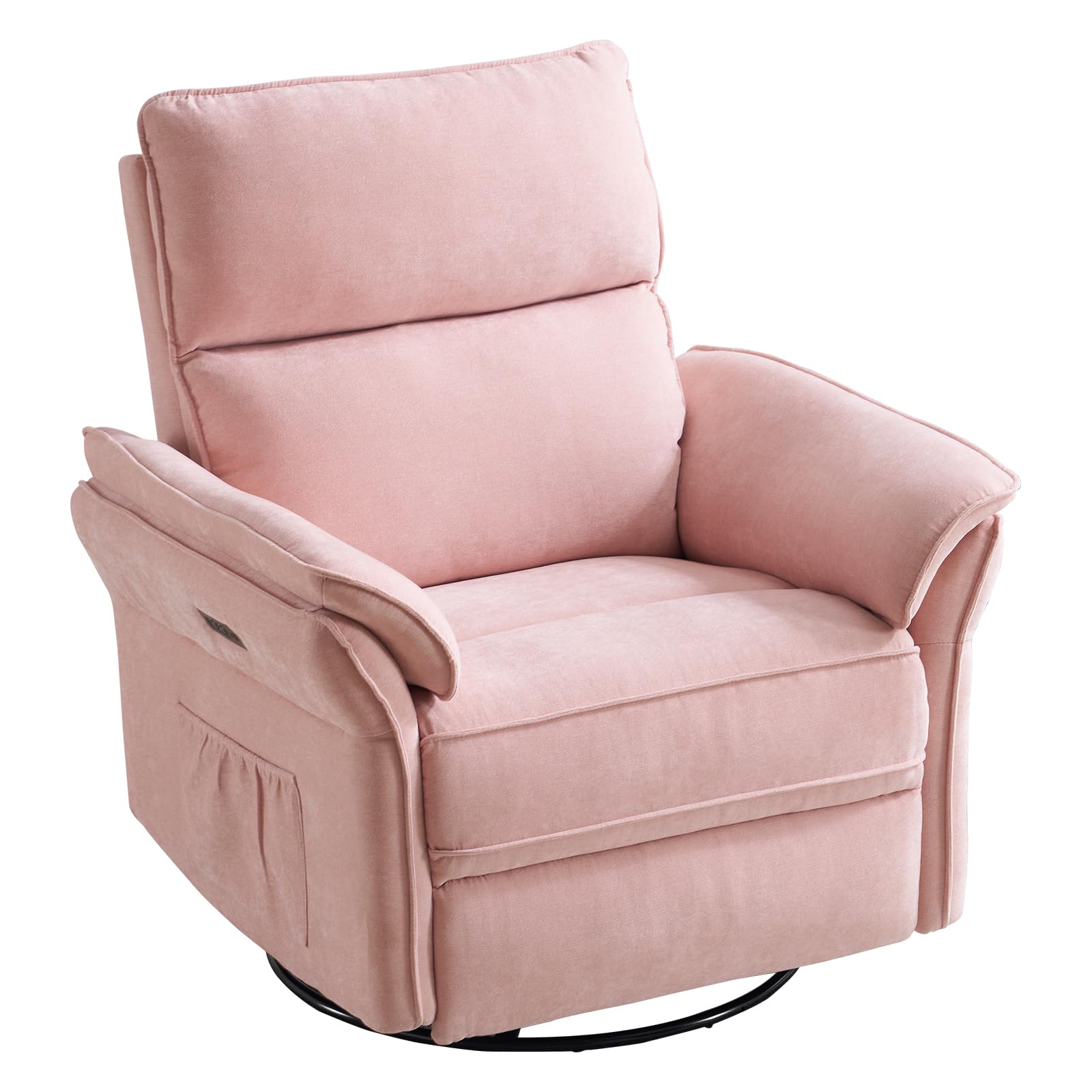 Oversized Power Recliner Chair Swivel Glider with Massage and Heat, Rocker Nursery Recliner for Adults with Adjustable Headrest, 26" Extra Wide Nursery Chair with Overstuffed Armrest,Light Grey