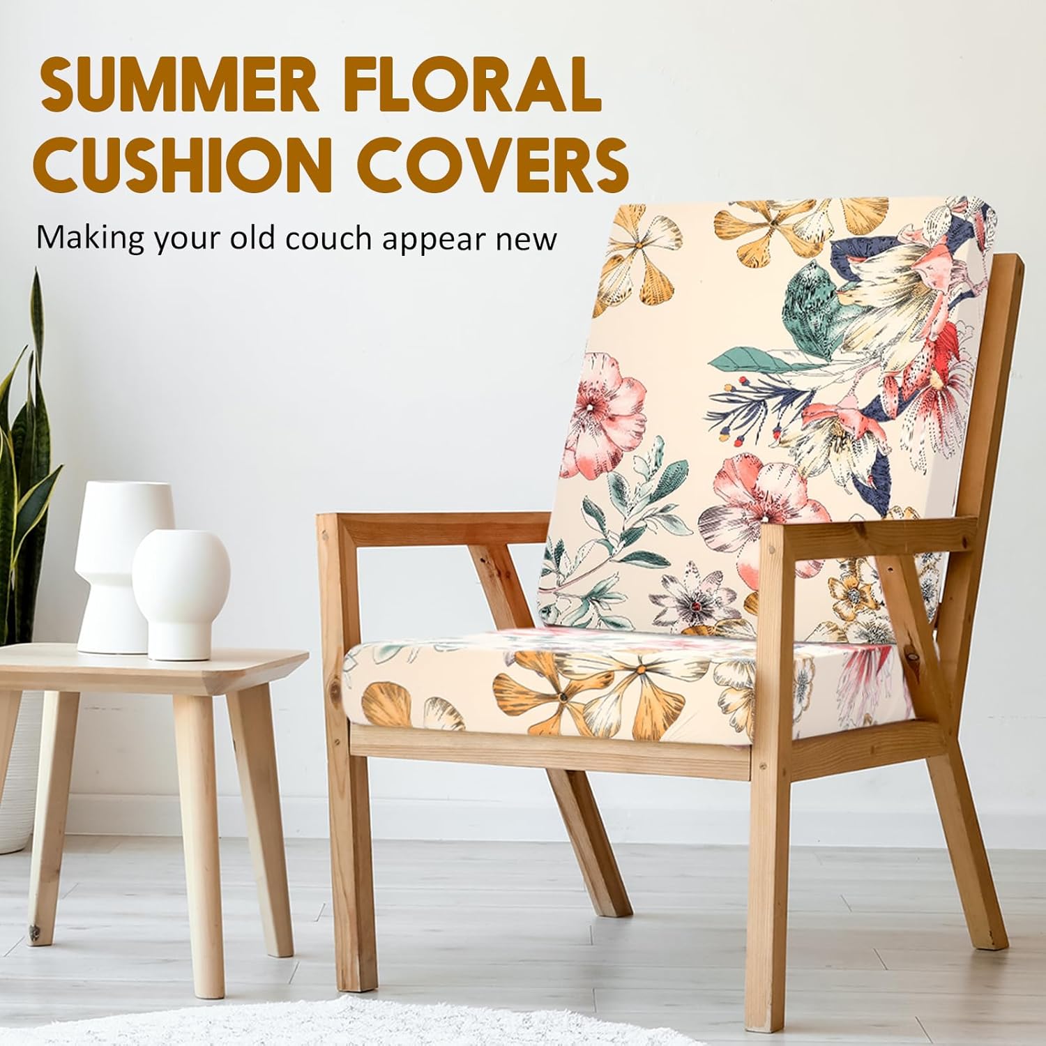 Tegeme 8 Pcs Summer Cushion Cover Stretchable Printed Floral Sofa Cushion Covers Bohemian Printed Washable with Elastic for Furniture Chair Bottom
