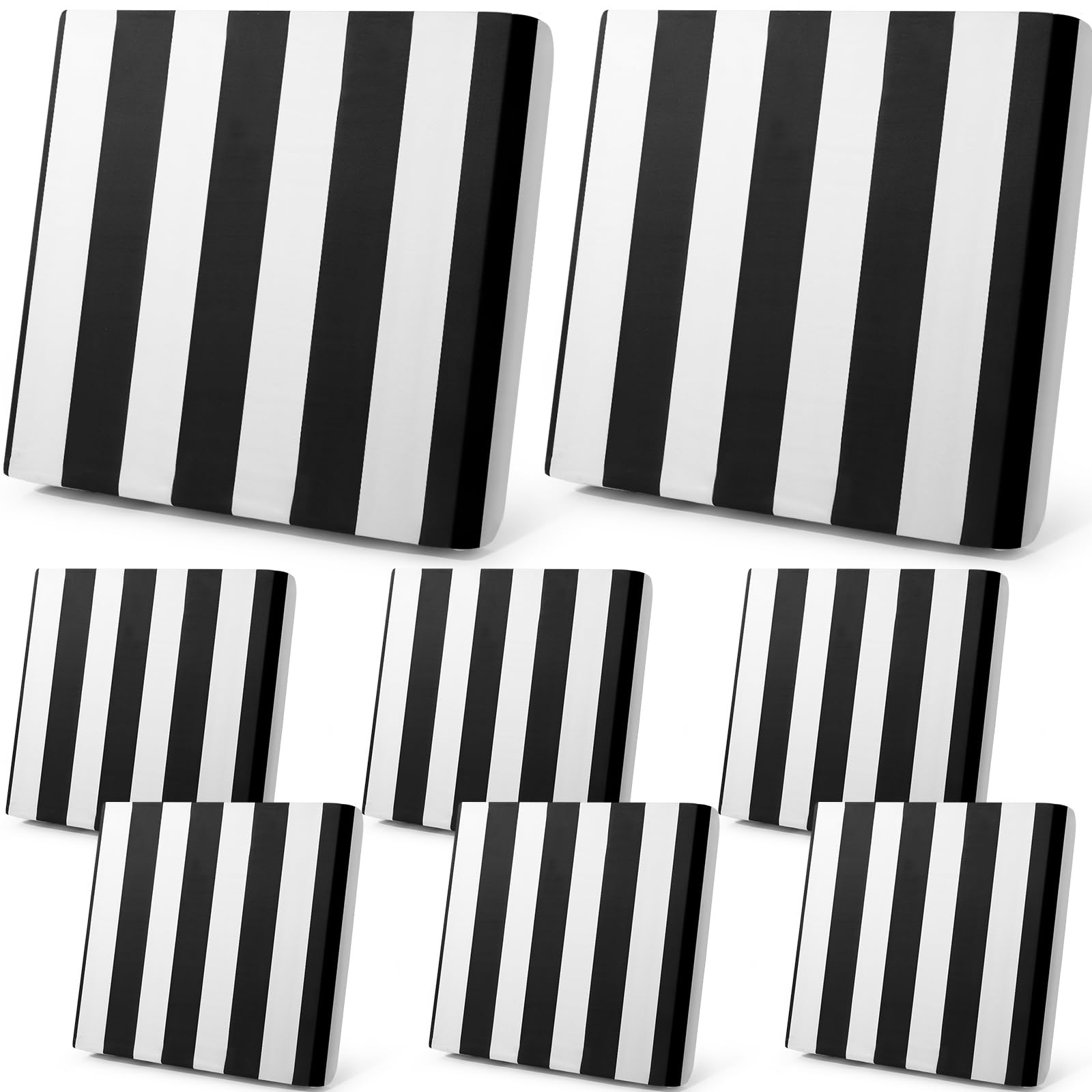 Newwiee 8pcs Patio Stretch Cushion Covers Stripe Outdoor Cushion Covers Replacement Patio Furniture Couch Slipcover Sofa Chair Seat, Thin Fabric Breathable Soft Flexibility Protector(Dark Grey Blue)