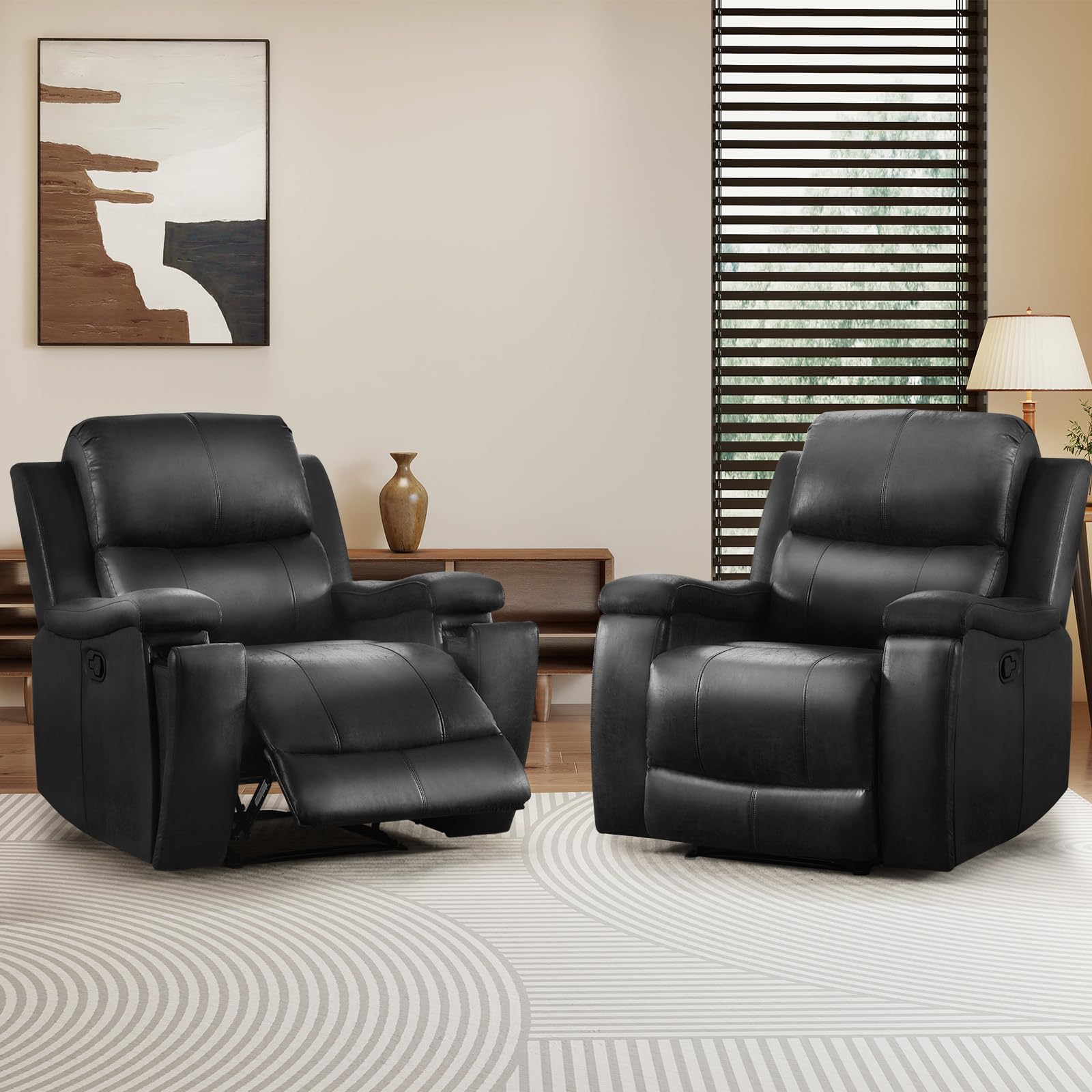CANMOV Leather Recliner Chair, Classic and Traditional Manual Recliner Chair with Overstuffed Arms and Back, Manual Single Sofa with Concealed Cup Holders,Nut Brown