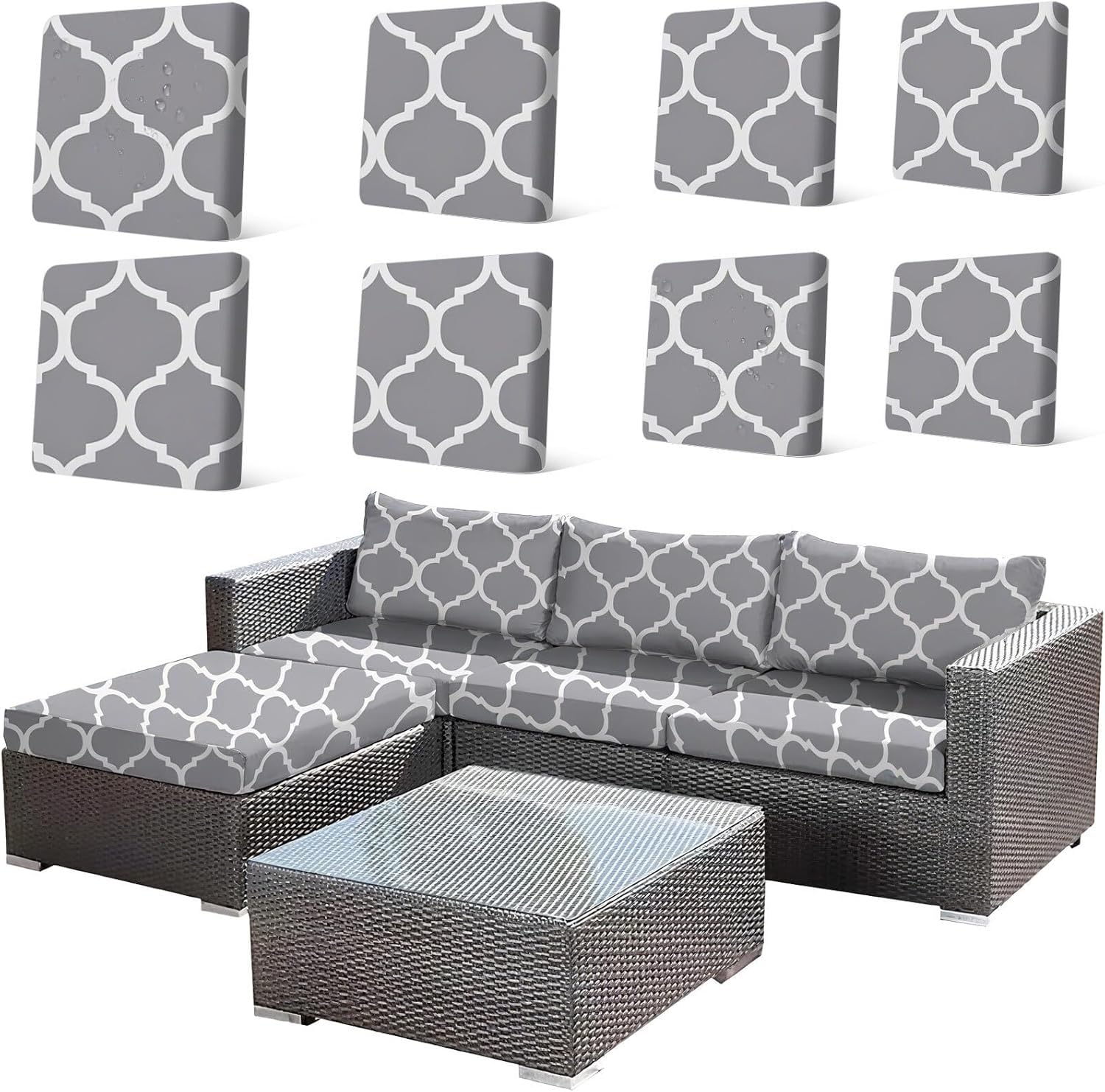 8Pcs Patio Cushion Covers, Stretch Outdoor Couch Cover, Replacement Cushions for Outdoor Furniture, Waterproof Removable, Suitable for Terrace, Garden(B:Spring Floral)