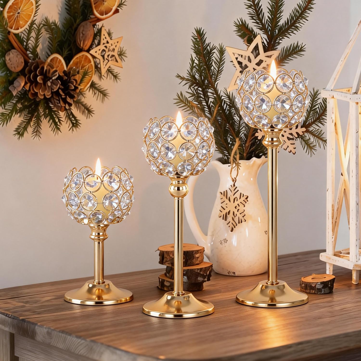 Gold Crystal Tealight Candle Holders Set of 12 (4 Sets) - Tall Bling Bowl Candelabra Centerpieces for Dining Table, Wedding, Party & Fireplace Mantel Decor